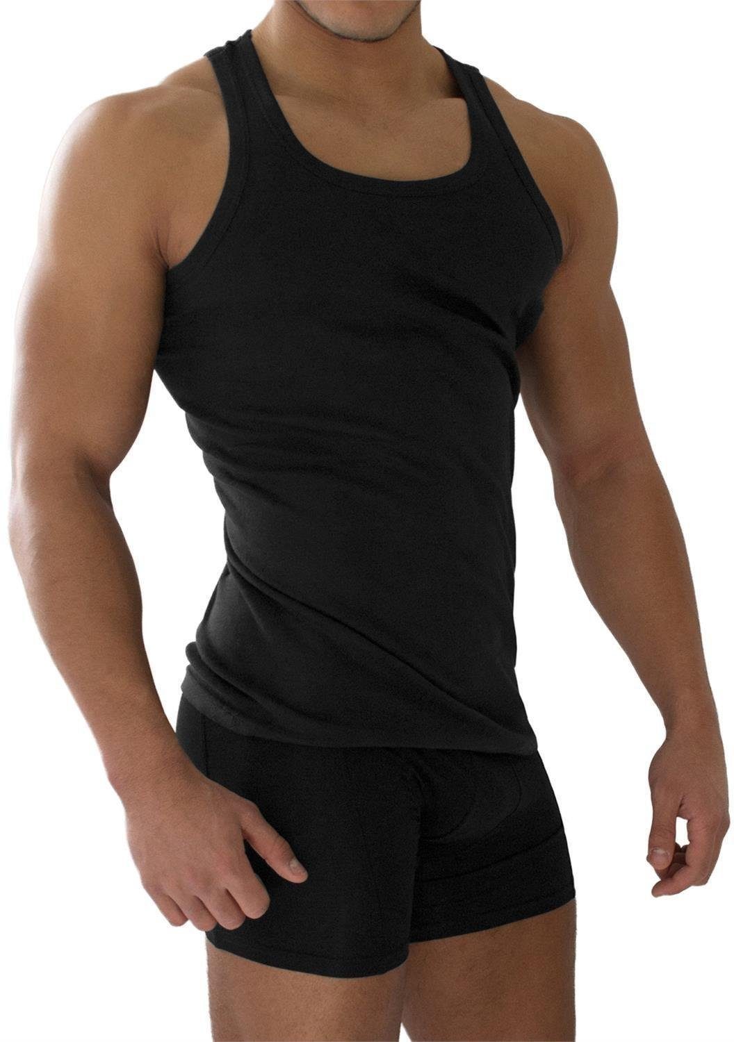 normani Unterhemd 4 Stück Herren-Unterhemd Feinripp Feinrippung Schwarz mit