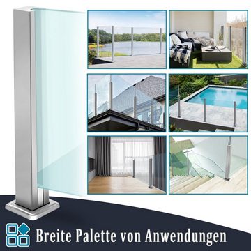 AUFUN Zaun Glas Geländerpfosten Glashalter Edelstahl Silber Glasklemme, 10-12mm, (Glas-Geländerpfosten, Glas-Balustradenpfosten), Sichtschutz, Windschutz für Gehärtetes Glas Werden 85cm / 95cm