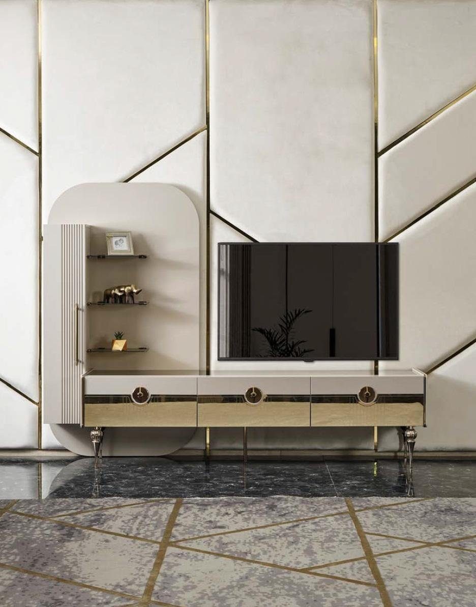 JVmoebel Lowboard Luxus Wohnwand Italienische Stil Grau TV Ständer Lowboard