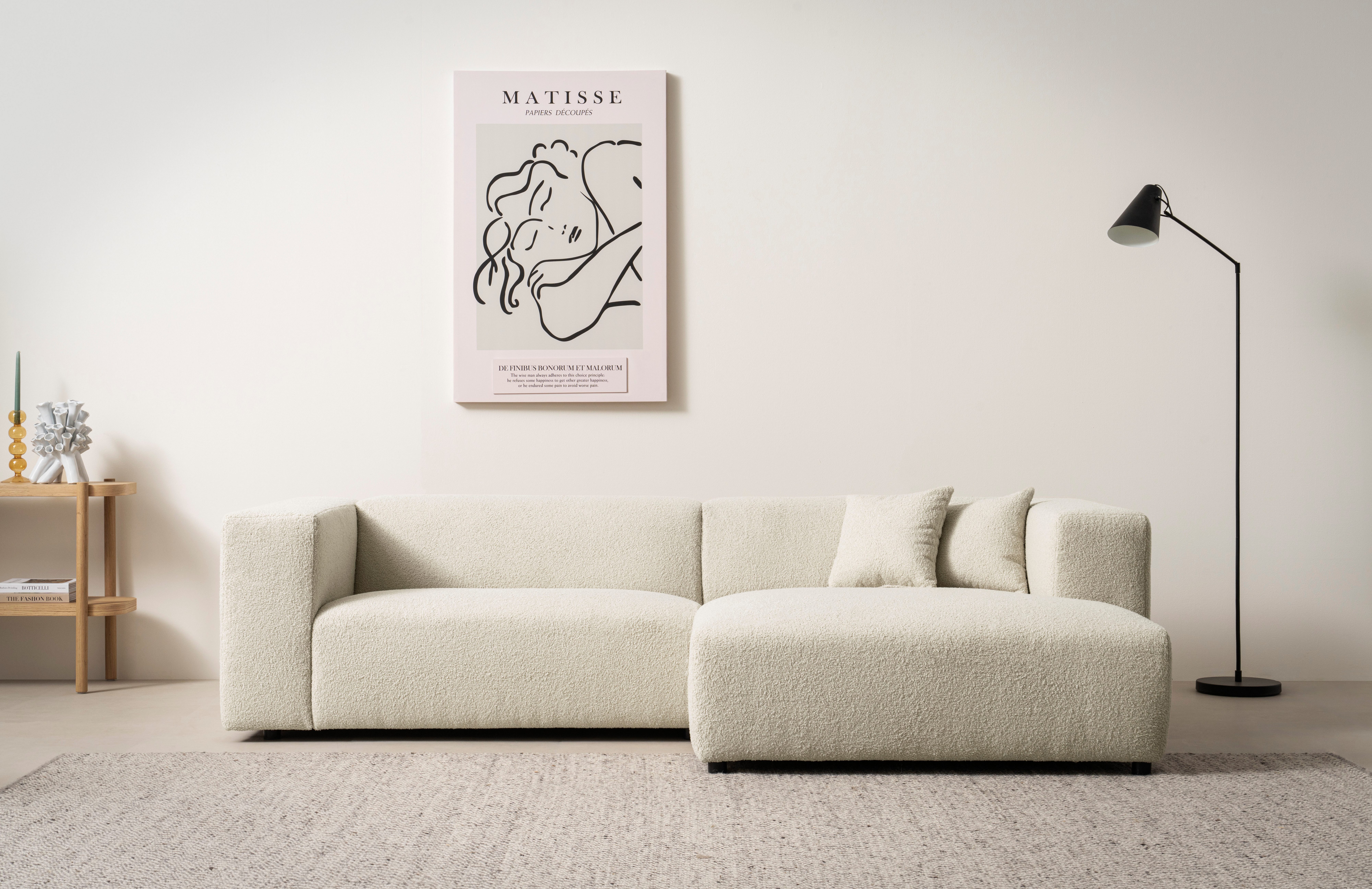 Ecksofa BAKELS, L-Form in Cord oder Boucle-Stoff, moderne Couch