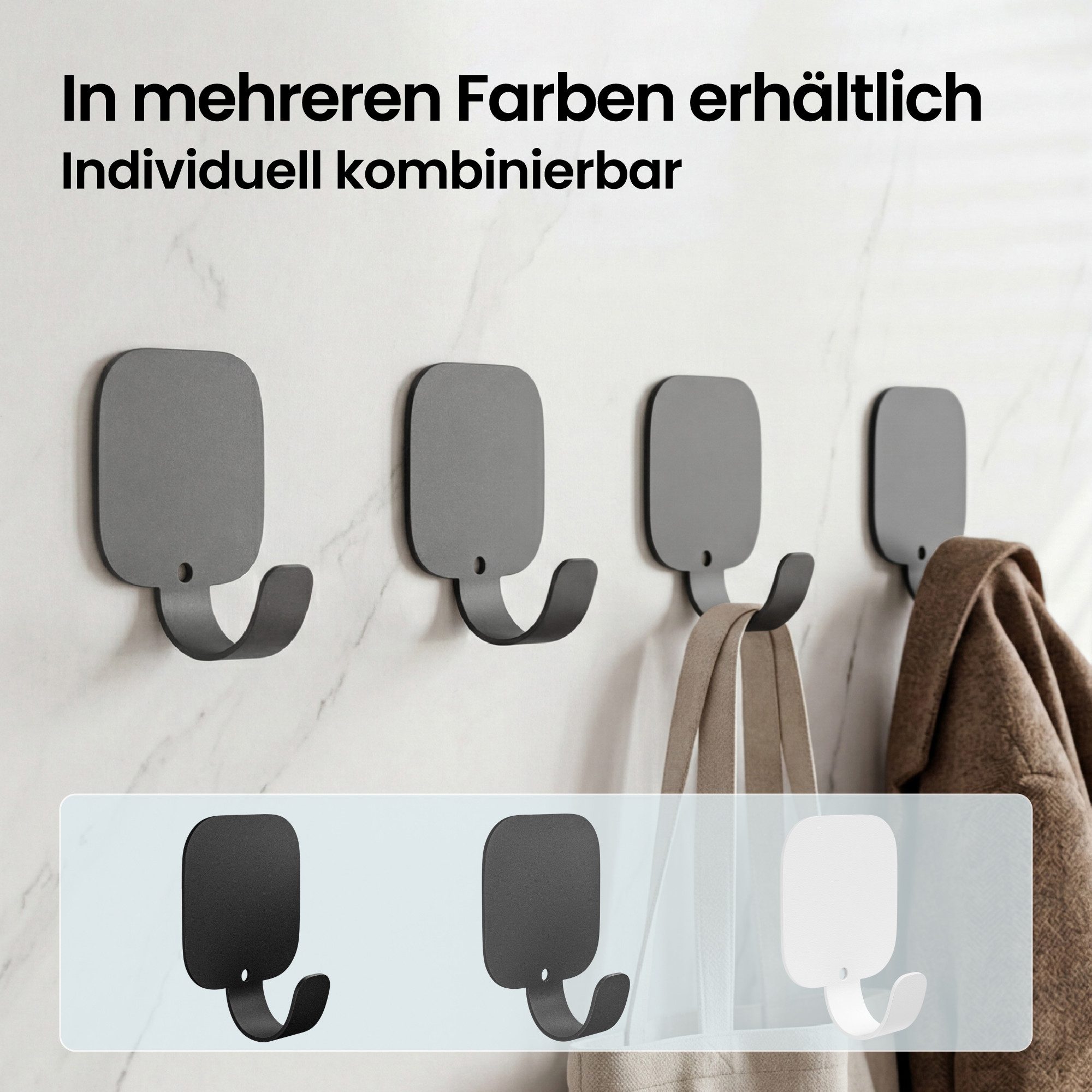 Mai & Mai Wandhaken Kleiderhaken 4 Stück ohne Bohren Aluminium Badezimmer Küche Stalo-15, Duschen, Schlafzimmer, Küche, Badezimmer, (4-St), Abgerundete Ecken,rostbeständig, individuell kombinierbar
