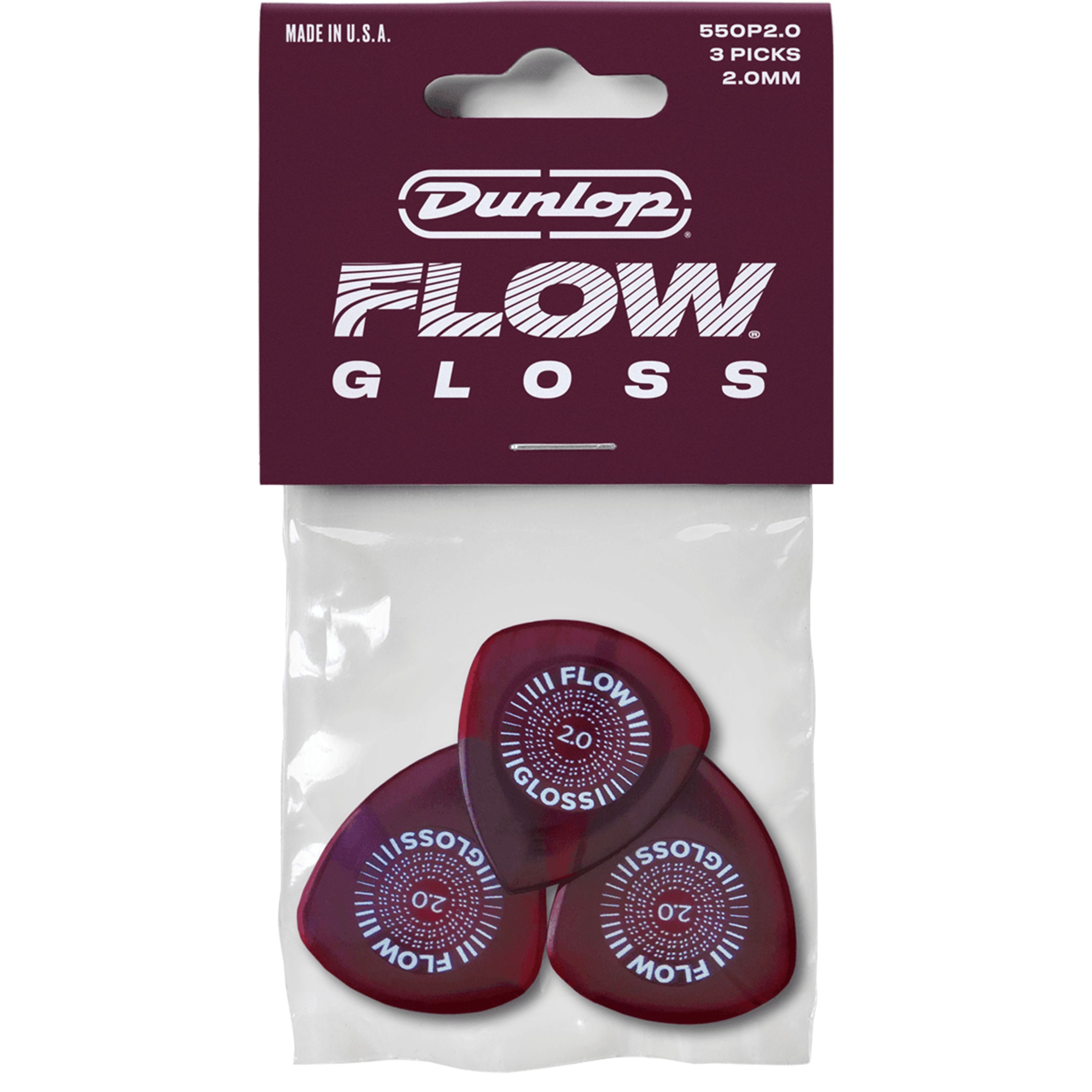 Dunlop Plektrum, 550R200 Flow Gloss Pick 2,00 mm - Plektren Set