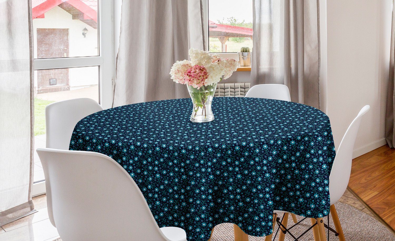 Abakuhaus Tischdecke Kreis Dekoration, Blume Blühende Abdeckung Esszimmer Küche Tischdecke Blumenmuster für