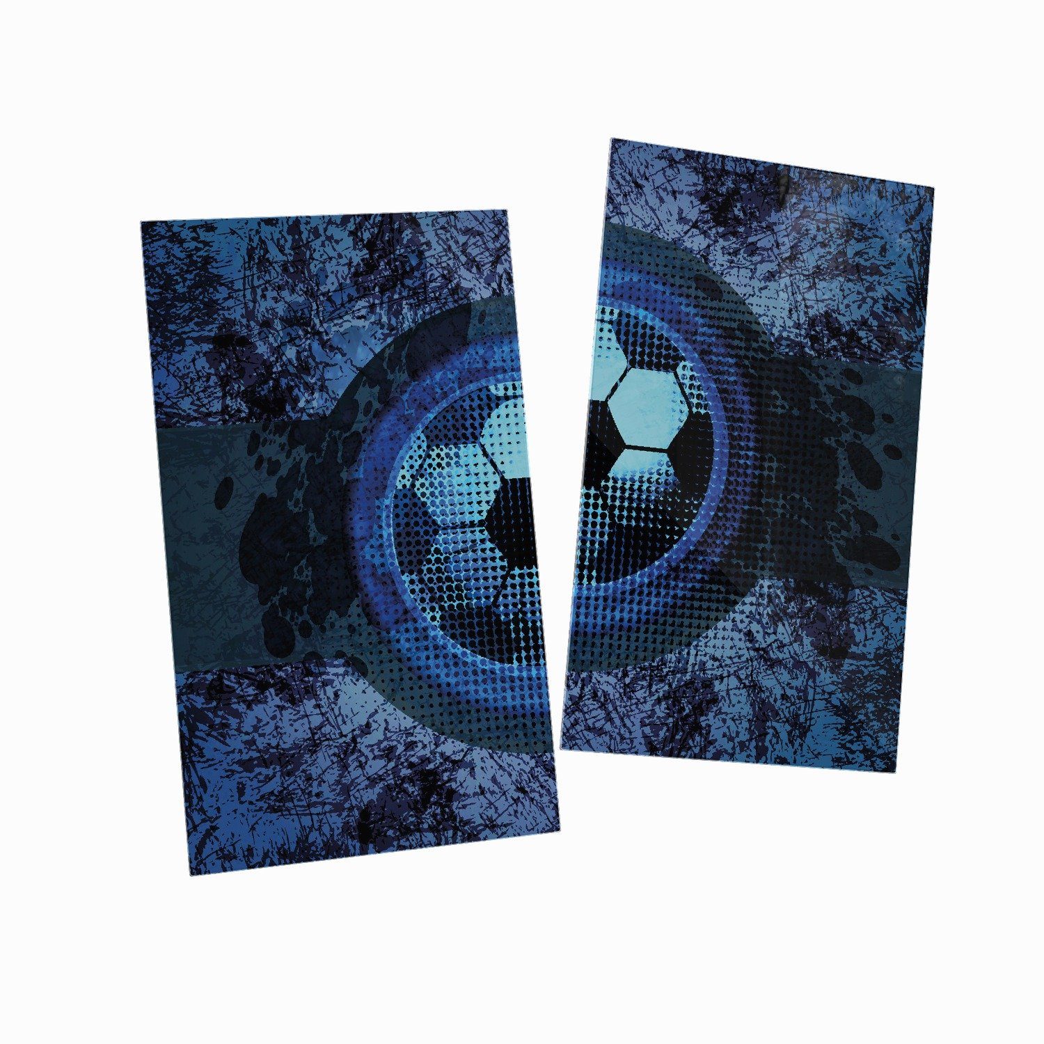 blau, Abstraktes verschiedene tlg., - Design Herd-Abdeckplatte Muster Noppen), inkl. in (Glasplatte, Wallario 2 Fußball Größen 5mm ESG-Sicherheitsglas,