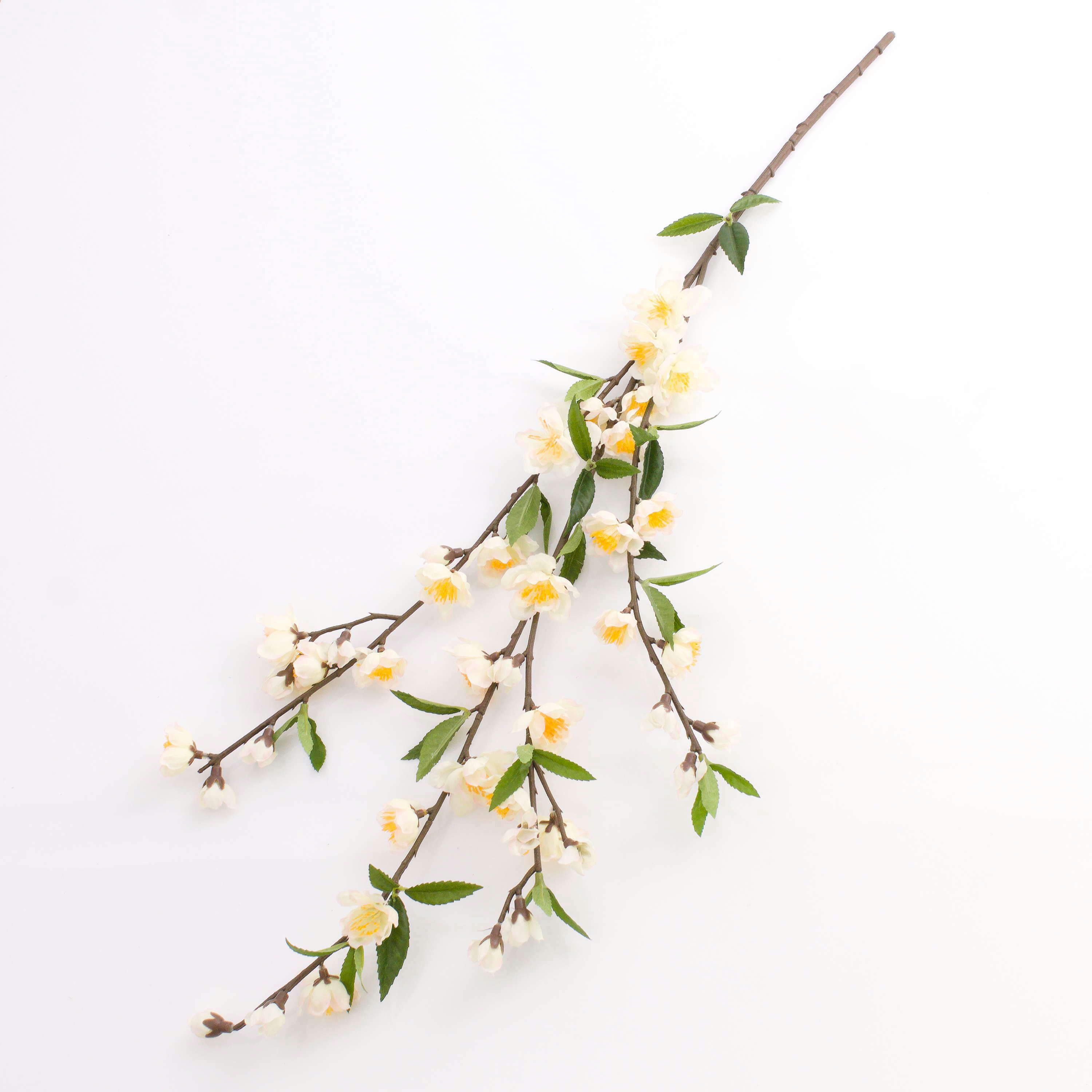 Kunstzweig Kirschblütenzweig, 42 Blüten, 39 Blätter, Creme - weiß, 65cm Zierkirsche, artplants, Höhe 65.0 cm