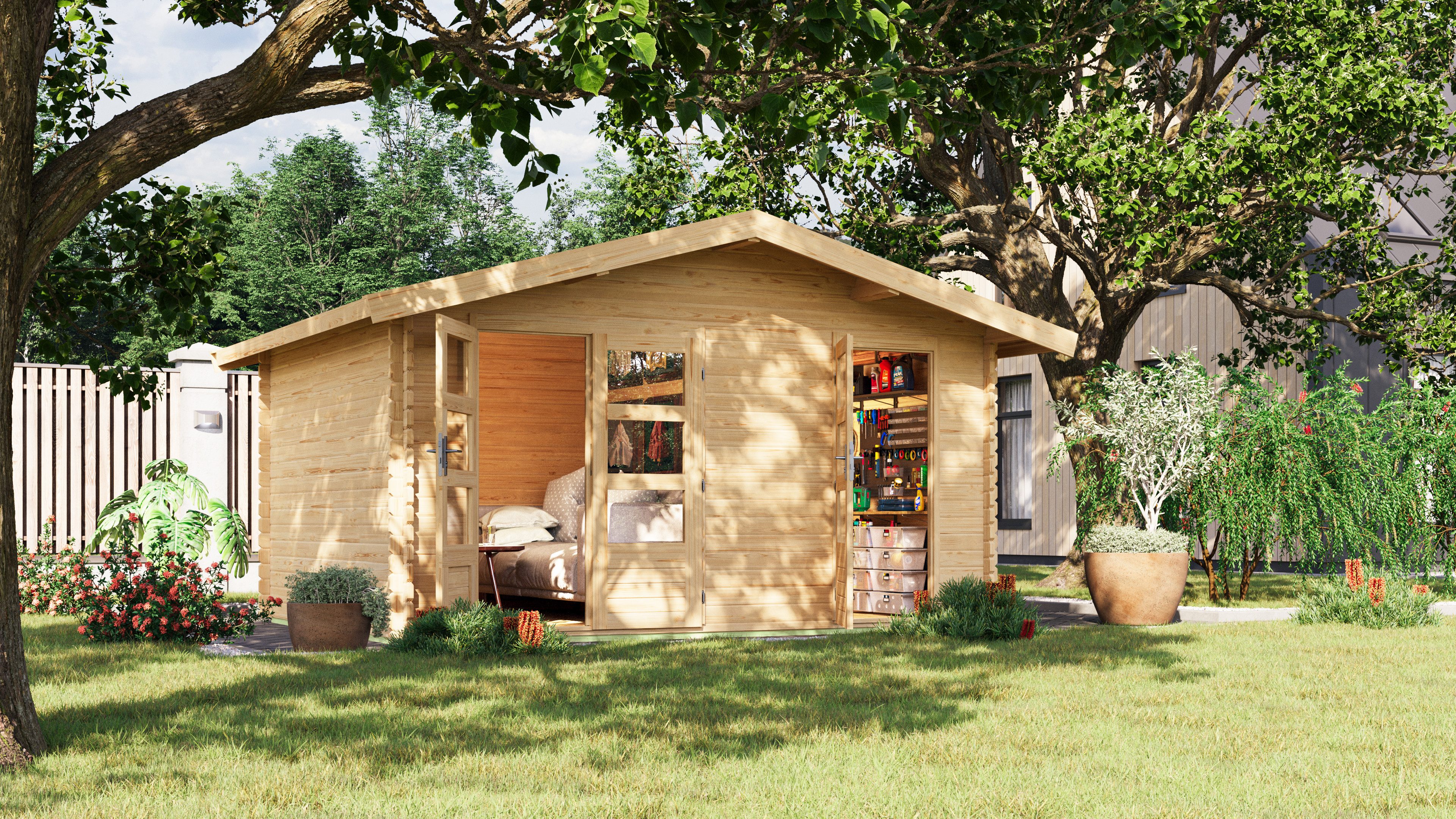 Karibu Gartenhaus Lagor 1, BxT: 417x327 cm, 38mm, 2 Raumhaus, aus hochwertiger nordischer Fichte