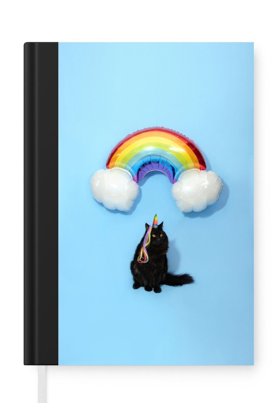 MuchoWow Notizbuch Katze mit einem Regenbogenballon, Journal, Merkzettel, Tagebuch, Notizheft, A5, 98 Seiten, Haushaltsbuch