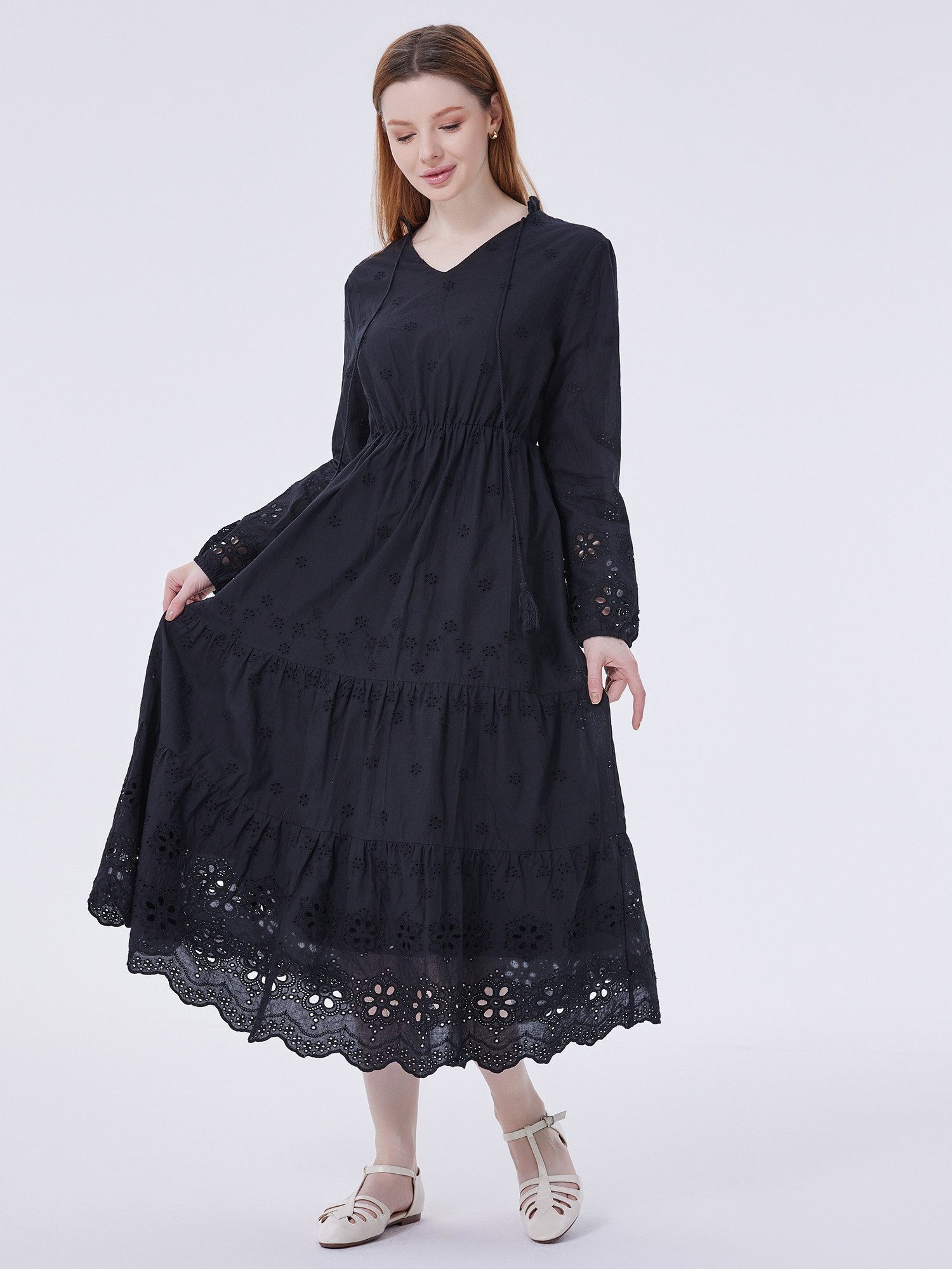 LAPA PLUS Midikleid Damen V-Neck Freizeitkleid günstig online kaufen