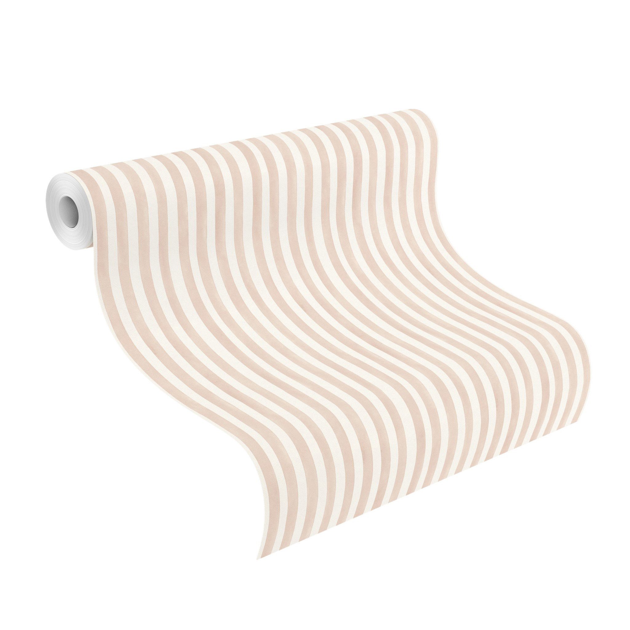 Rasch Vliestapete Streifenmuster Weiß Beige Braun, glatt, Aquarelloptik, (1 Rolle, 1 St., Kollektion 'Bambino XIX' - 10,05 m x 0,53 m), gute Lichtbeständigkeit, waschbeständig, restlos abziehbar