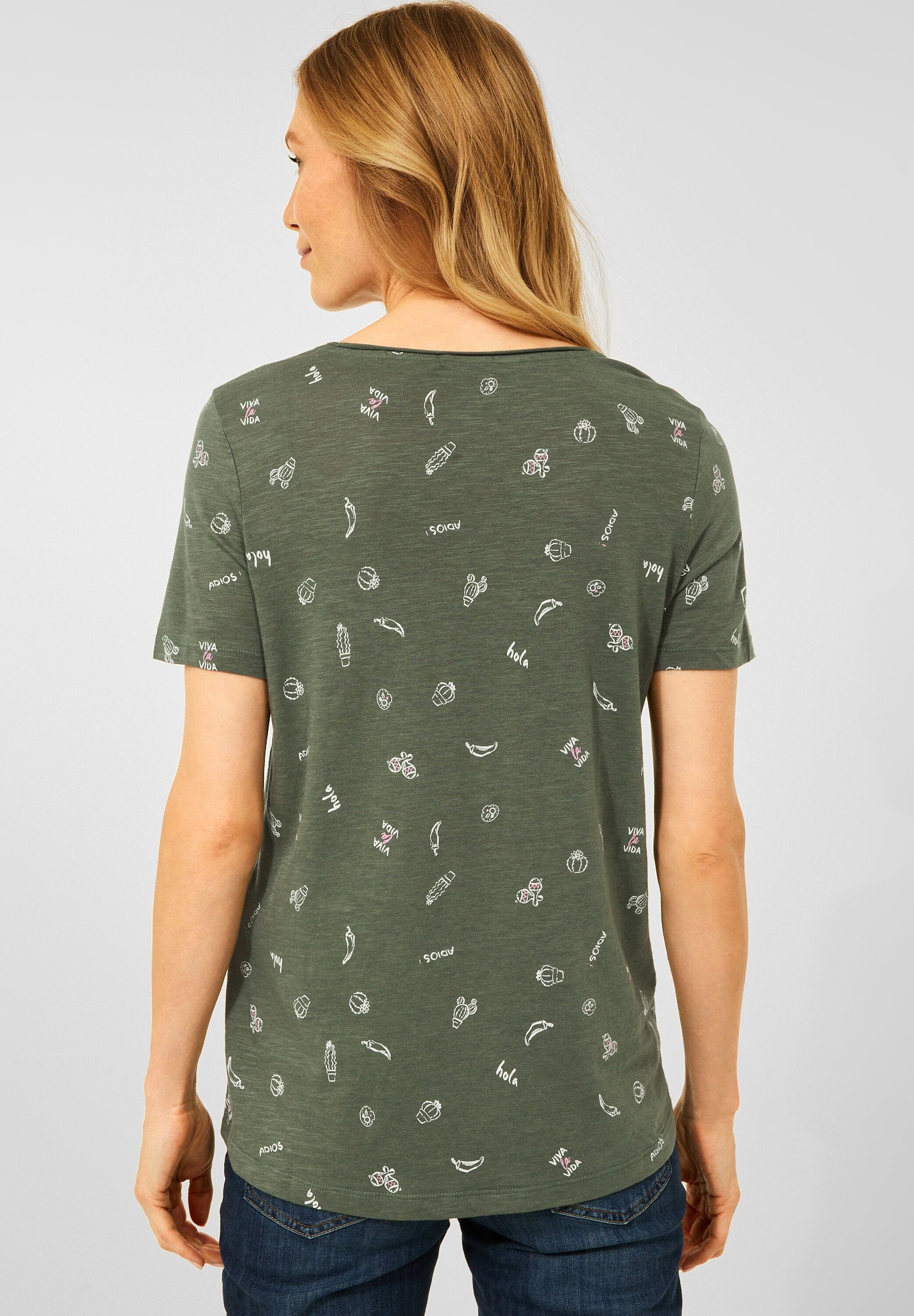 geschnitten Olive Gre (1-tlg) Cecil T-Shirt Minimalprint T-Shirt in Locker Cecil mit Desert