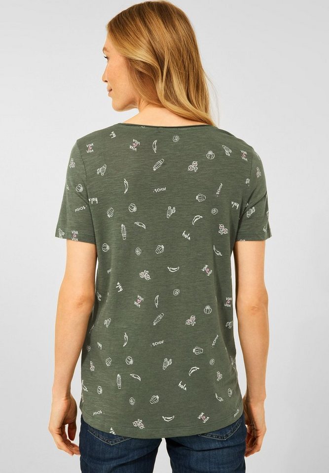 Cecil T-Shirt Cecil T-Shirt mit Minimalprint in Desert Olive Gre (1-tlg)  Locker geschnitten