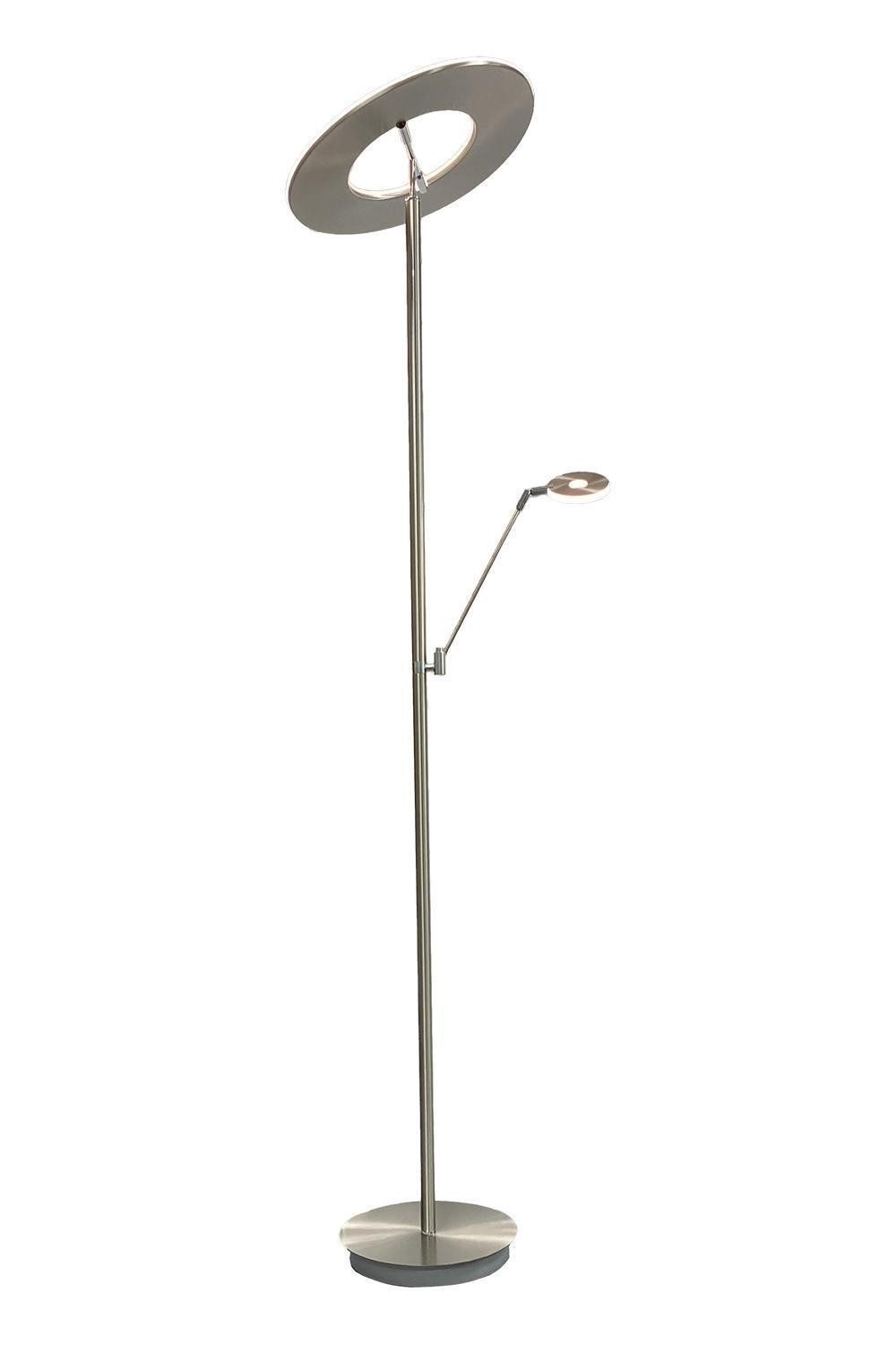 LED Deckenfluter MERLE, Chromfarben, Nickelfarben, Metall, Anpassung der Farbtemperatur, Dimmfunktion, LED fest integriert, Extra-Warmweiß, Neutralweiß, Tageslichtweiß, mit Lesearm, Ø 42 x H 180 cm