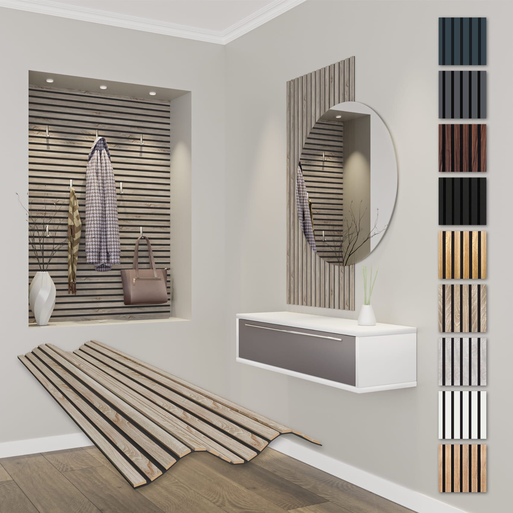Hexim Wanddekoobjekt APF06 (Akustikpaneele 118x60cm Holz Comfort - flexible Holzpaneele Platten Lamellenwand MDF Wandpaneele Lamellenverkleidung Wandverkleidung schalldämmend 0.71m² Sonoma Oak)