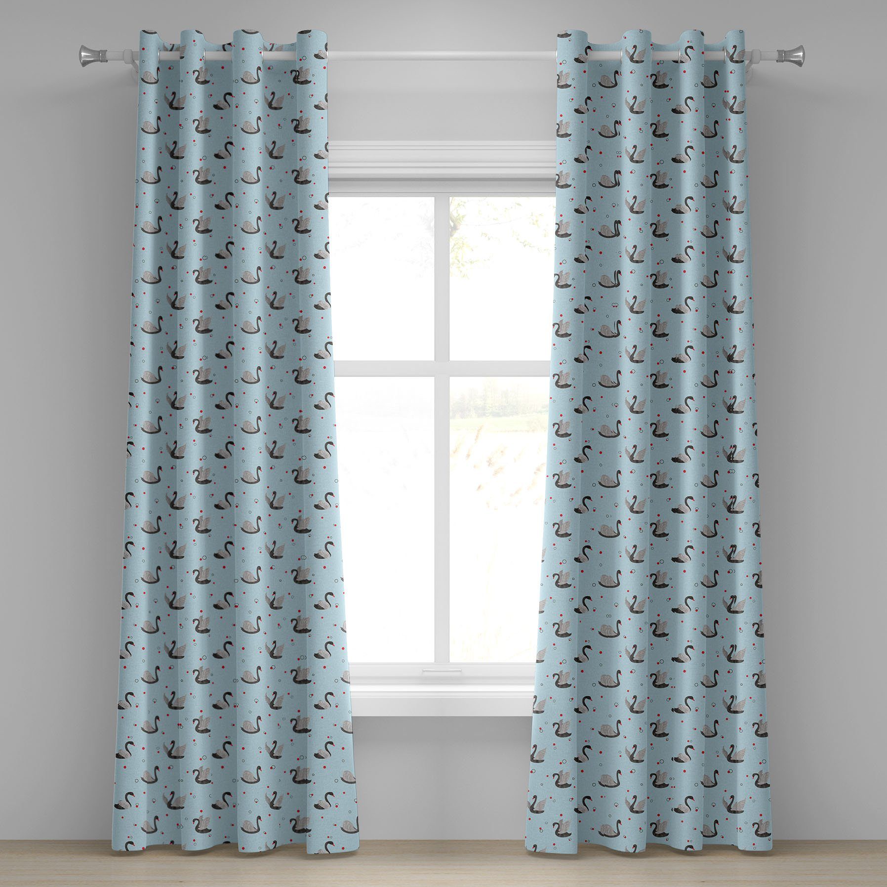 Gardine Dekorative 2-Panel-Fenstervorhänge für Schlafzimmer Wohnzimmer, Abakuhaus, Schwan Dunkle Schwäne auf Blassblau