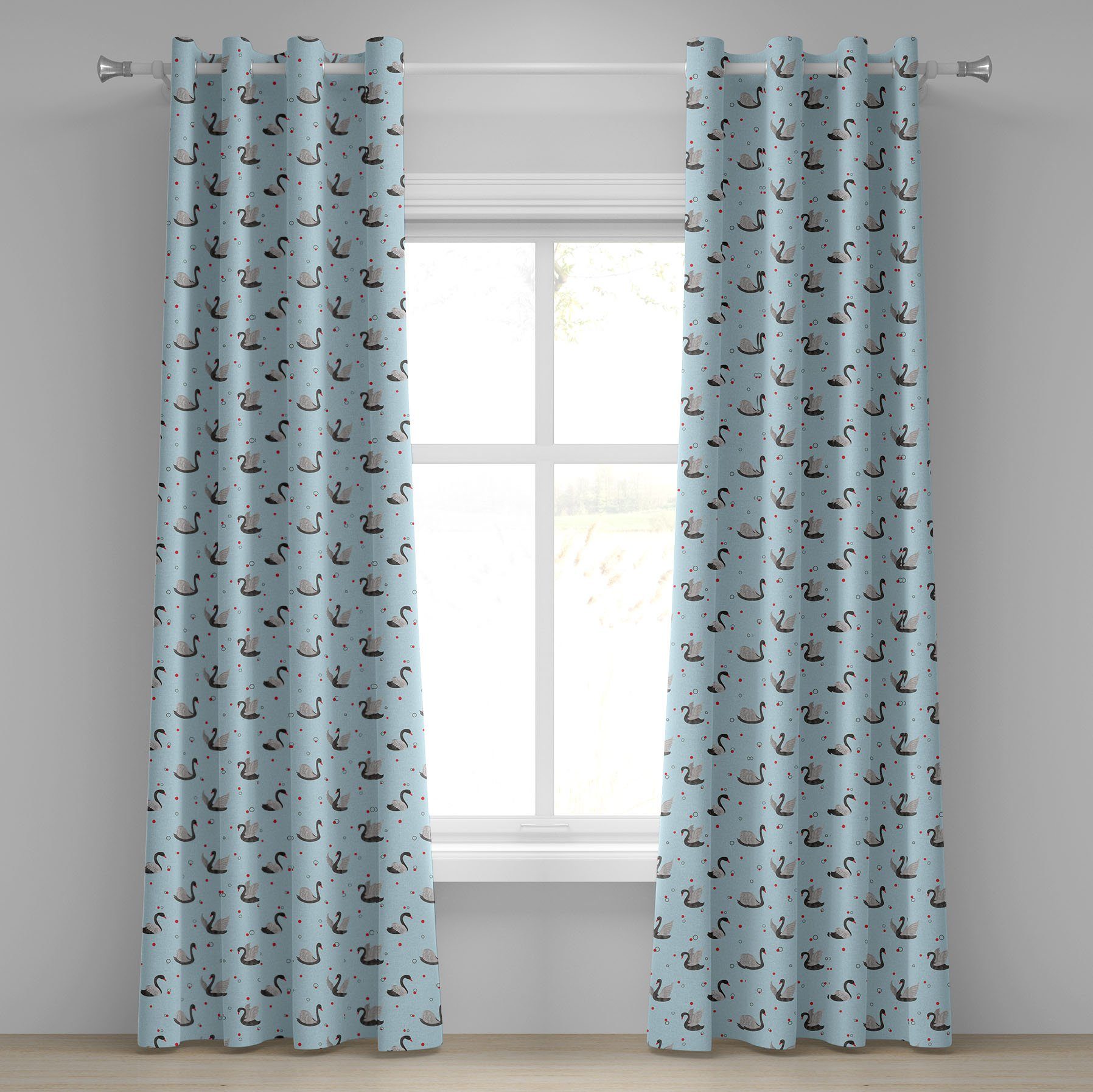 Wohnzimmer, Dunkle Schlafzimmer Abakuhaus, auf für Schwäne 2-Panel-Fenstervorhänge Dekorative Schwan Gardine Blassblau