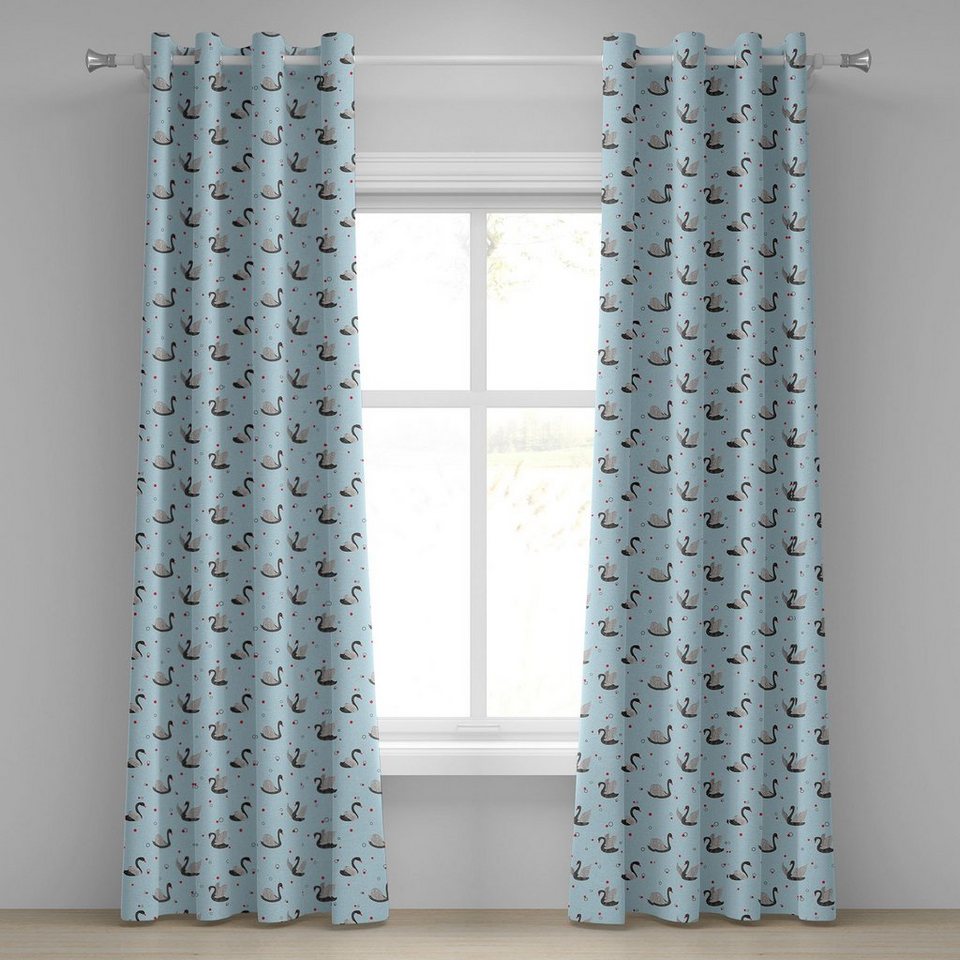 Gardine Dekorative 2-Panel-Fenstervorhänge für Schlafzimmer Wohnzimmer,  Abakuhaus, Schwan Dunkle Schwäne auf Blassblau