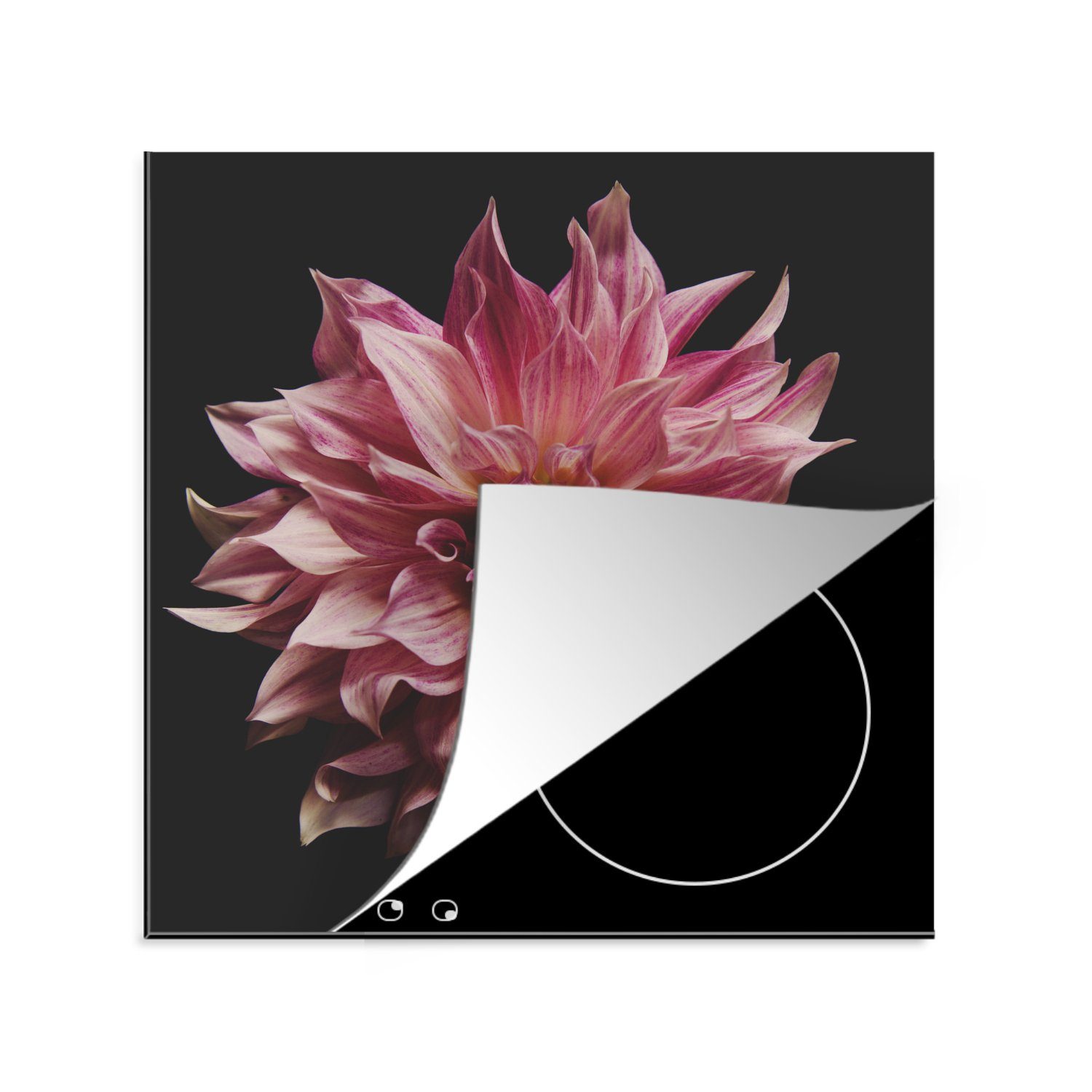MuchoWow Herdblende-/Abdeckplatte Dahlie - Blumen - Rosa, Vinyl, (1 tlg), 78x78 cm, Ceranfeldabdeckung, Arbeitsplatte für küche