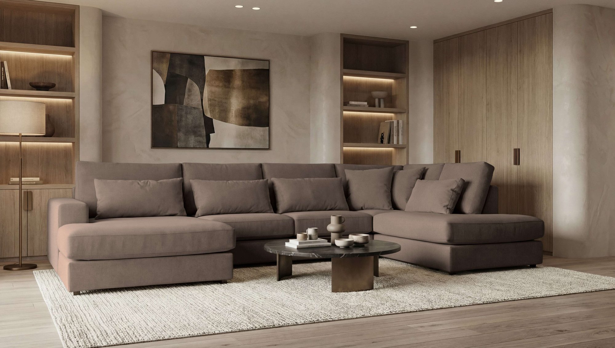 OTTO home Wohnlandschaft Nivette, weiches Chenille, Breite 386 cm, U-Form, bodentief, 6 Zierkissen inkl.