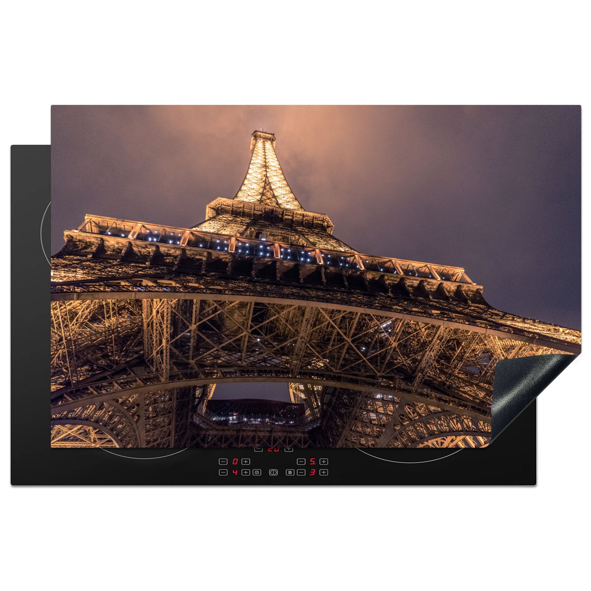 Nacht, Induktionskochfeld Herdblende-/Abdeckplatte Schutz - Eiffelturm (1 tlg), Vinyl, MuchoWow Architektur Ceranfeldabdeckung die für - küche, cm, 81x52