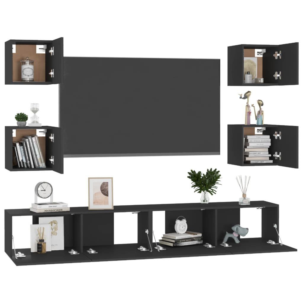 TV-Schrank Holzwerkstoff furnicato Schwarz 6-tlg. TV-Schrank-Set