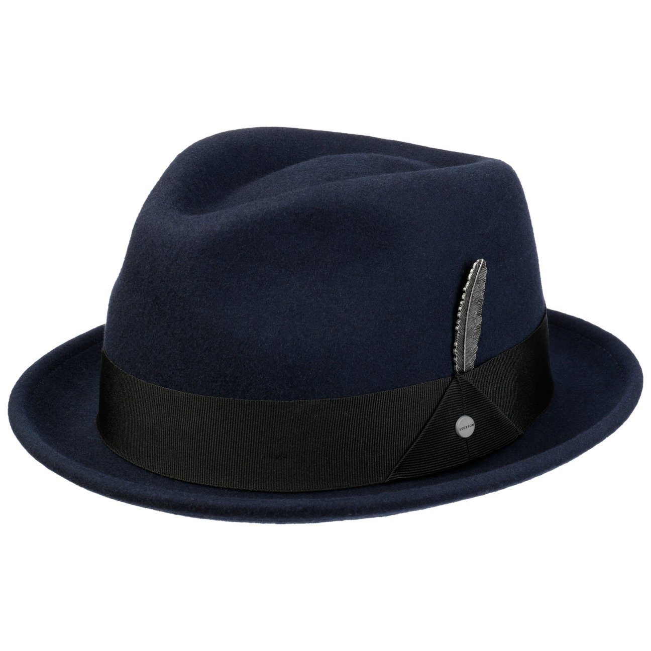 Stetson Fedora Ripsband Wollfilzhut (1-St) dunkelblau mit