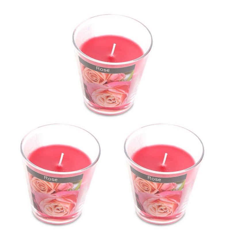 Levandeo® Duftkerze, levandeo 3er Set Duftkerzen im Glas 9cm Hoch Rose Kerze Windlicht