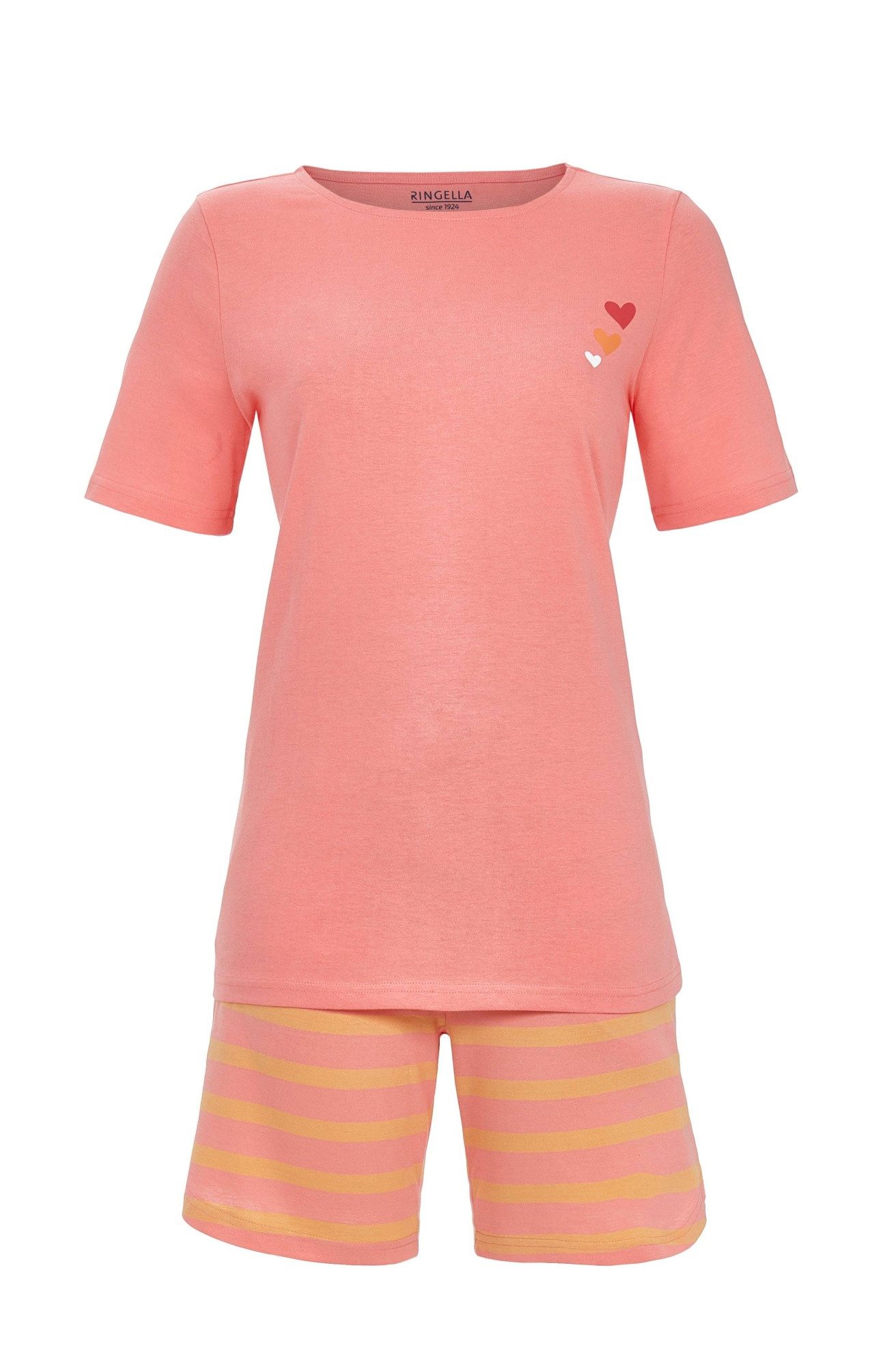 Ringella Shorty mit kleinem Motivdruck auf dem Oberteil und geringelter Shorts (2 tlg) 100% Baumwolle