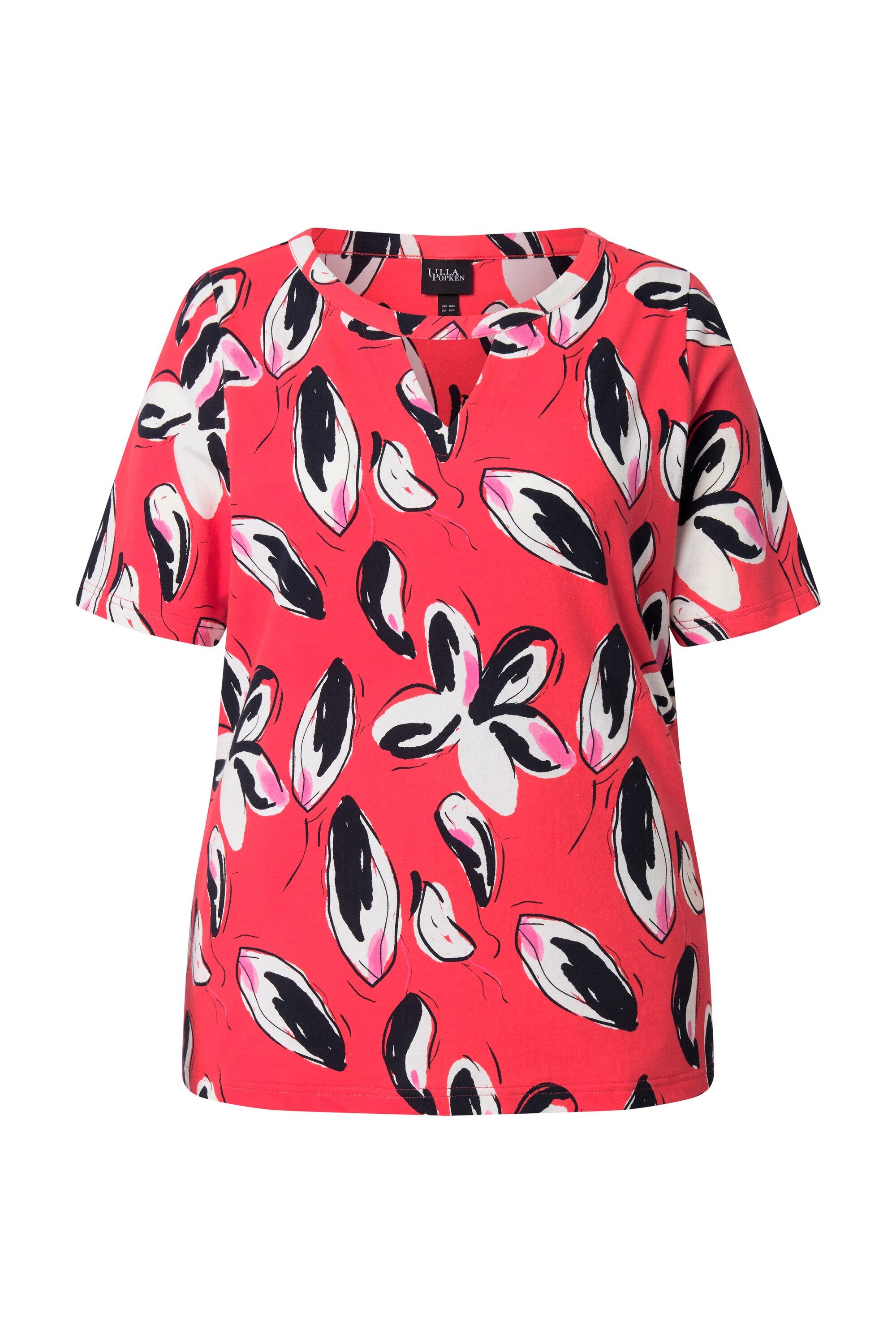 Ulla Popken T-Shirt T-Shirt Blüten Classic Keyhole Rundhals Halbarm günstig online kaufen