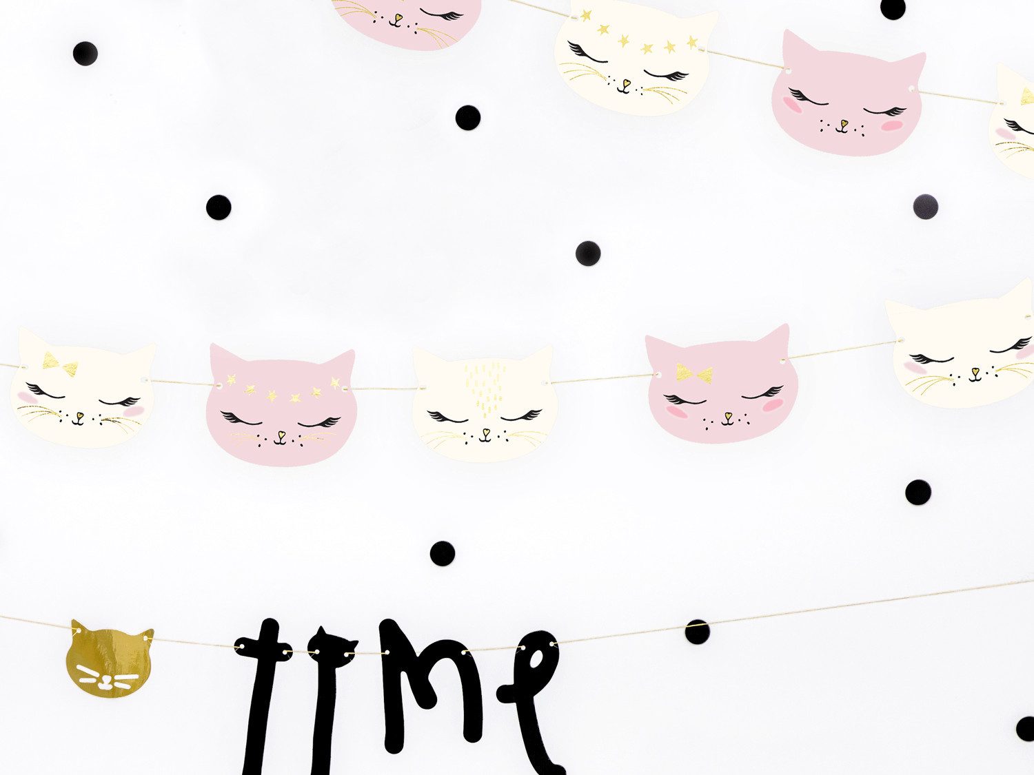 partydeco Wimpelkette, Girlande Papier DIY Katzen 1.4m rosa / weiß