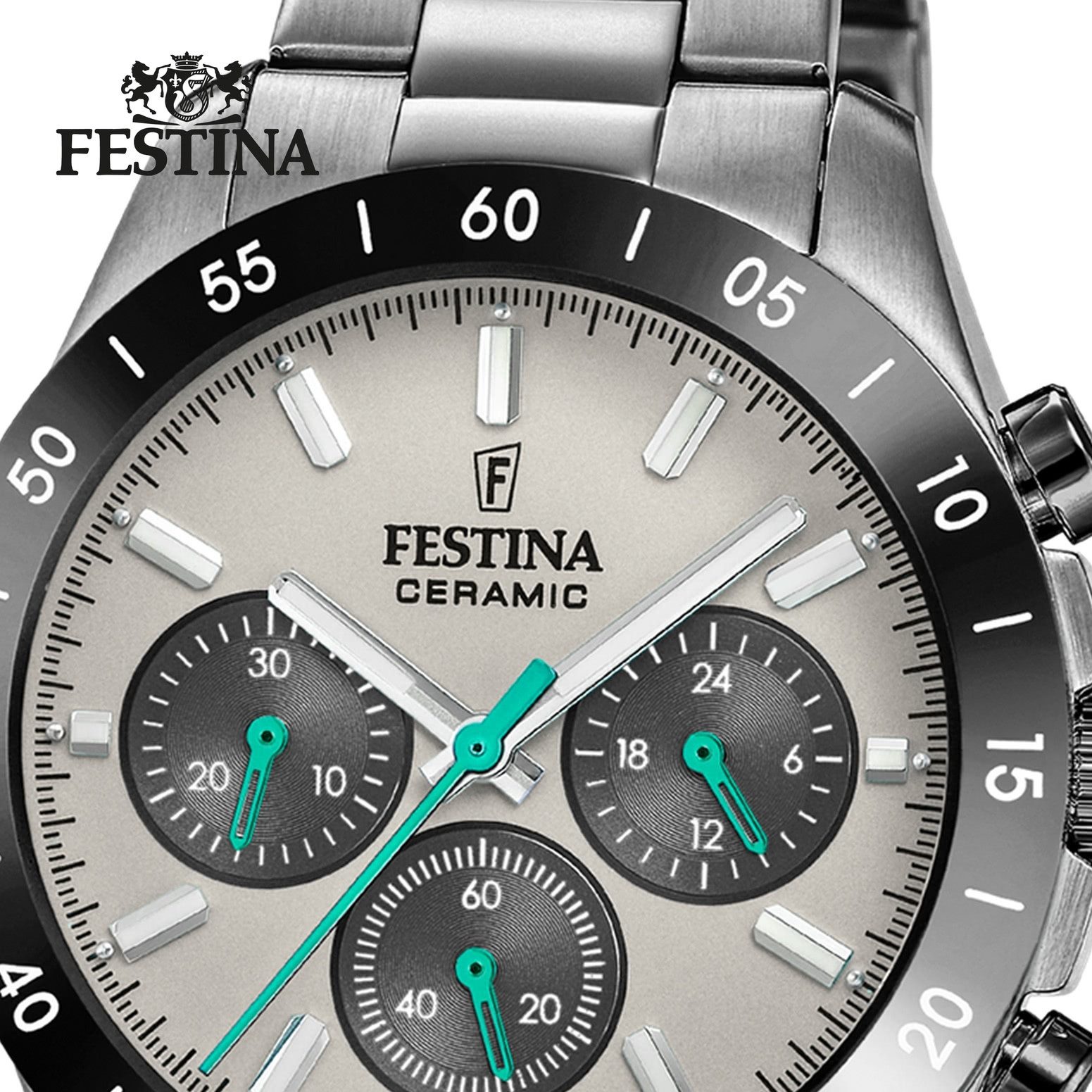 Festina Quarzuhr Festina Herrenuhr Keramik Armbanduhr, (Chronograph), Herren Armbanduhr rund, Edelstahlarmband dunkelgrau, Fashion