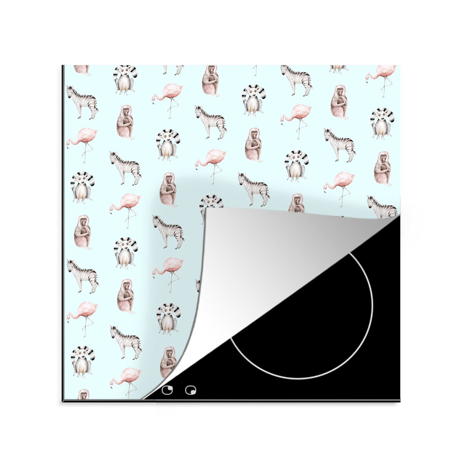 MuchoWow Herdblende-/Abdeckplatte Wilde Tiere - Pastell - Muster, Vinyl, (1 tlg), 78x78 cm, Ceranfeldabdeckung, Arbeitsplatte für küche | Herdabdeckplatten