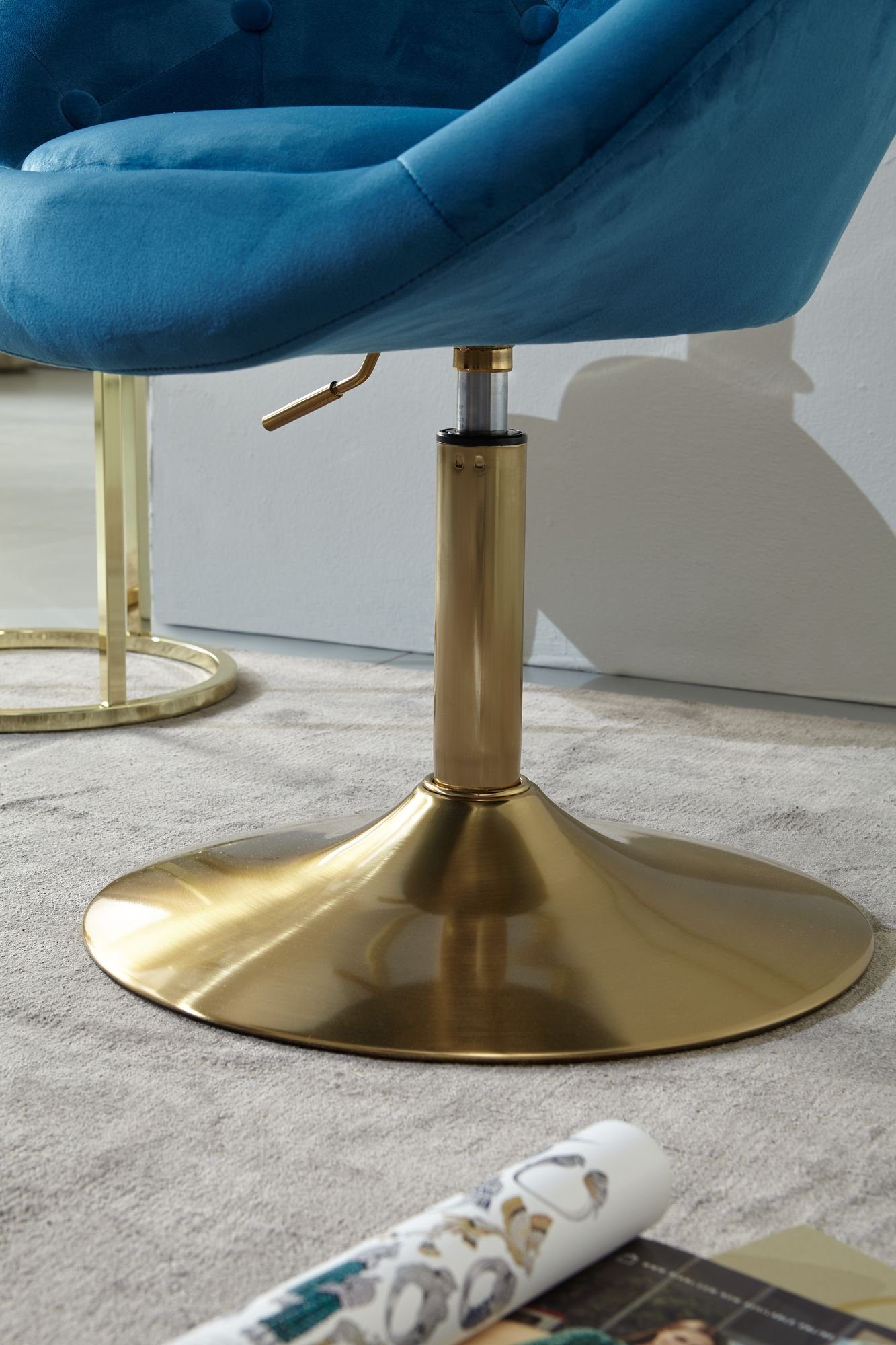 Stoffbezug / Lounge, Cocktailsessel Drehstuhl, Gold / Rückenlehne, Polsterstuhl mit Relaxsessel Design Gold Blau Drehsessel Samt Samt Blau Drehstuhl, Sessel Loungesessel Design mit Loungesessel möbelando Clubsessel