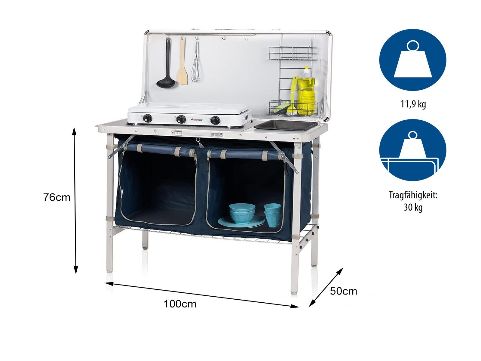 [Originalprodukt! Jetzt supergünstig auf Sendung!] Campart Spülenschrank mobile Küchenbox mit Camper faltbar Küche Spüle Küchenschrank Outdoor