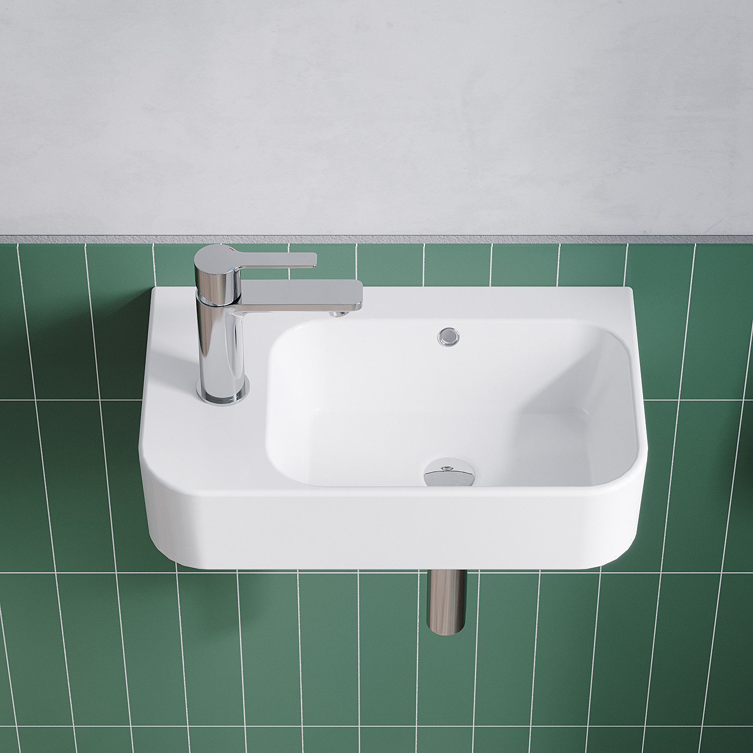 AQUALAVOS Waschbecken Waschbecken 45 x 27 cm aus Keramik Eckig mit Hahnloch links & Überlauf, Einfach zu säubern für Gäste-WC kleine Bäder und Räume mit wenig Platz
