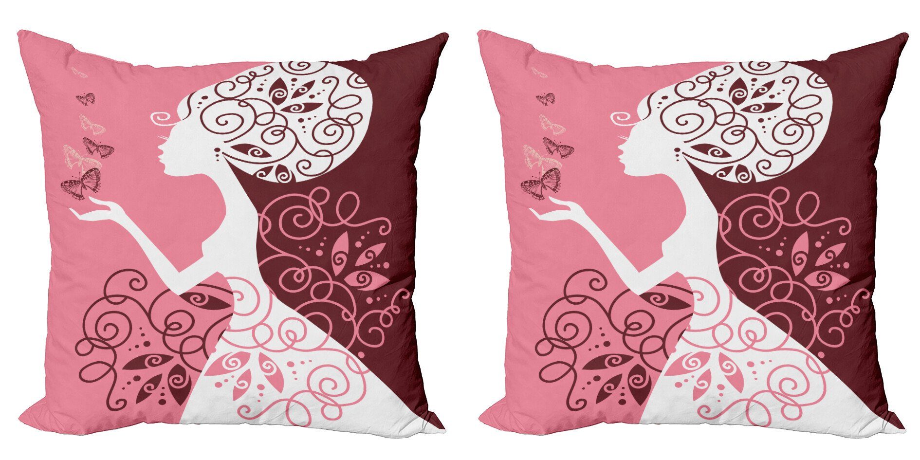 Accent Abakuhaus Digitaldruck, Blumen Mädchen Schmetterlinge Modern Kissenbezüge Stück), Doppelseitiger Rosa (2