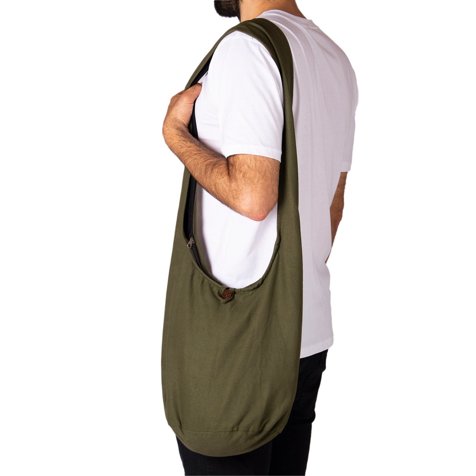 oder einfarbig Baumwolle Schultertasche in PANASIAM als Umhängetasche Größen, aus Wickeltasche olivengrün Beuteltasche Schulterbeutel Strandtasche 2 auch 100% Handtasche