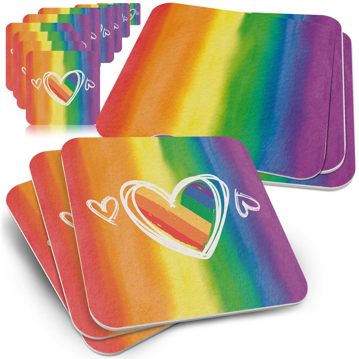 Funke & Brand Bierdeckel LGBTQ+ Regenbogen - 50er Set - Pride Flag - Peace CSD Queer friendly
