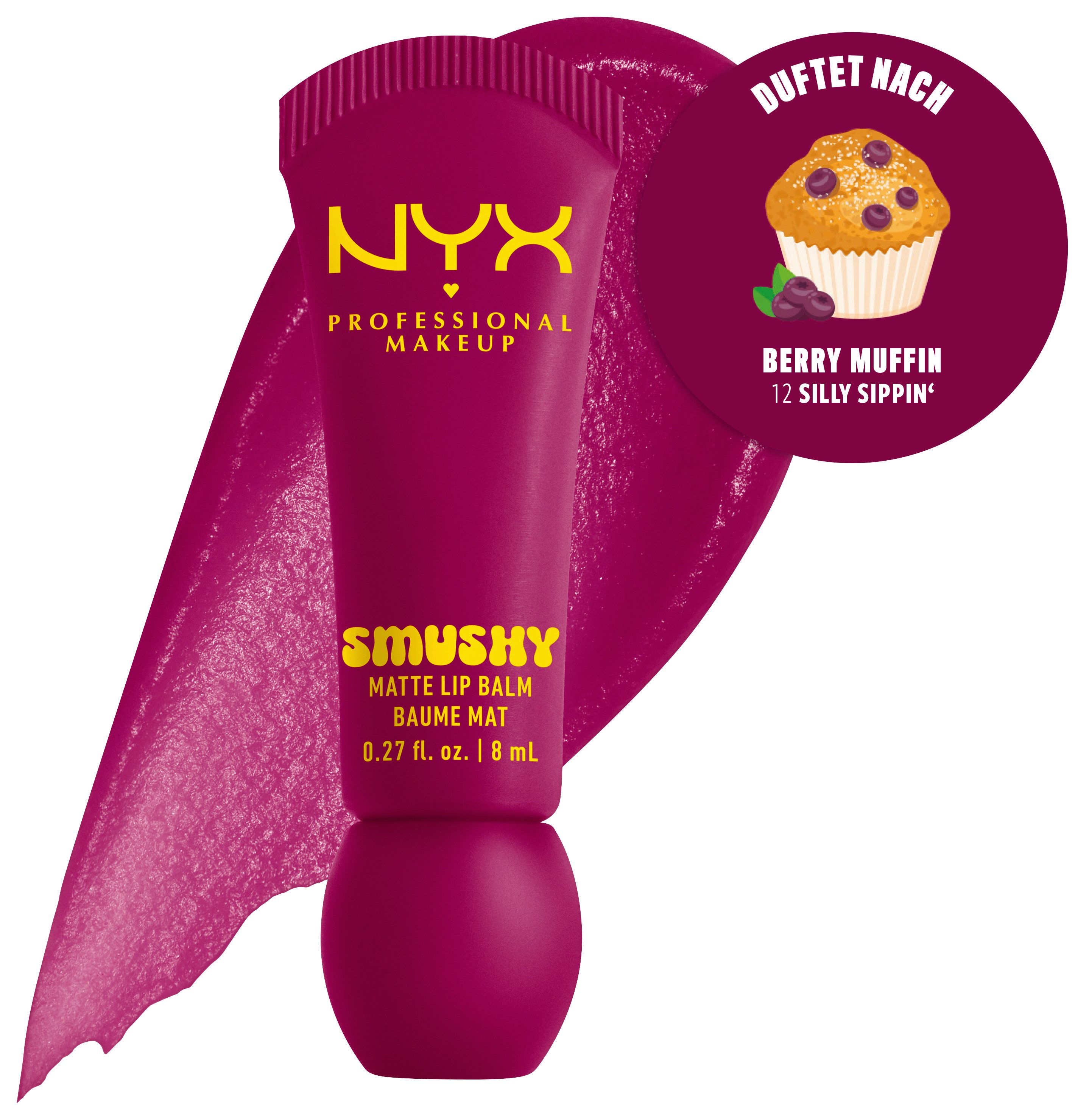 NYX PROFESSIONAL MAKEUP Lippenbalsam SMUSHY MATTE LIP BALM, jeder der Farbtöne hat einen einzigartigen, süßen Duft