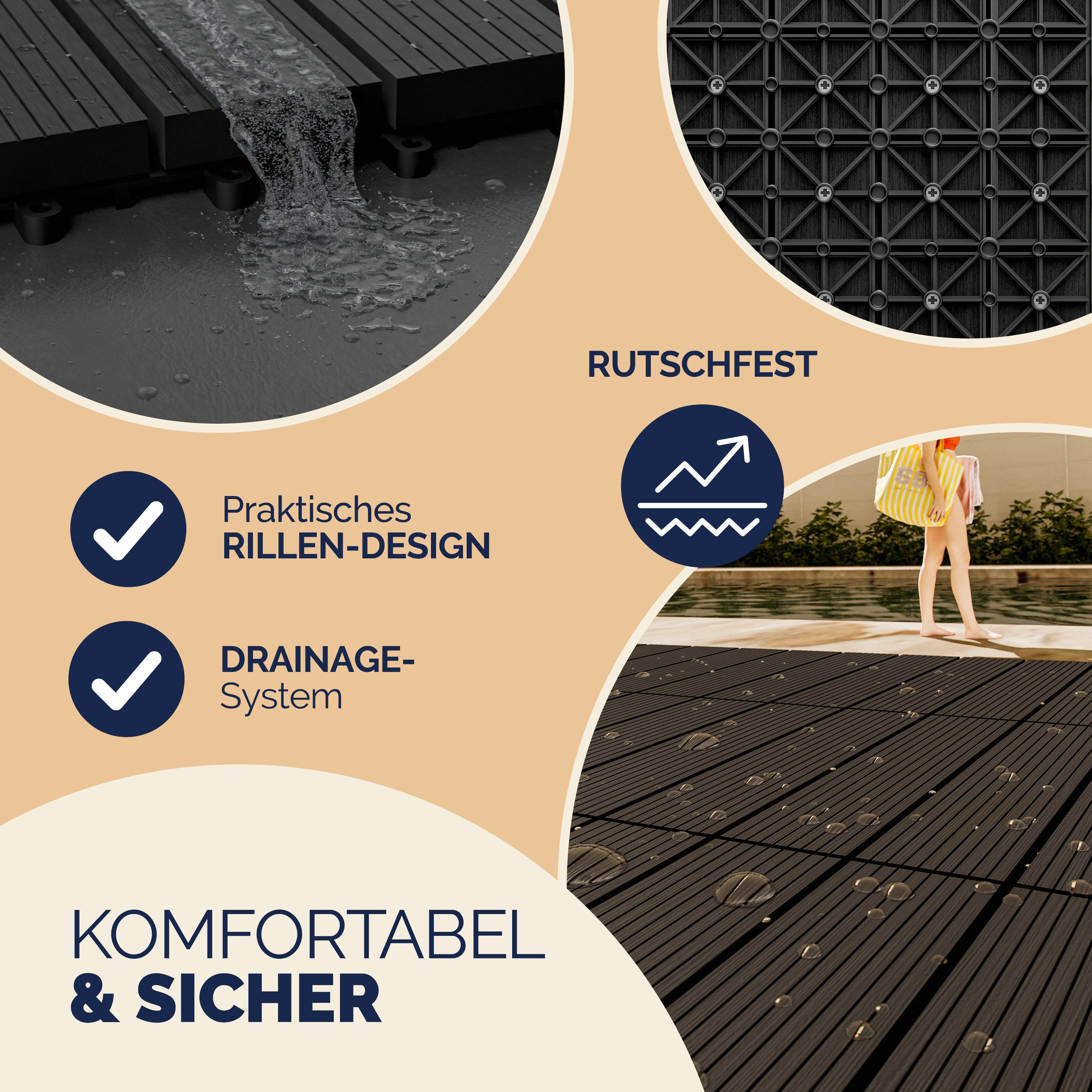 Casaria Holzfliesen 44x Klassik Anthrazit, Terrassenfliesen 1-6m² WPC Fliesen Balkon Garten Verschiedene Farben – Bild 4 von 5