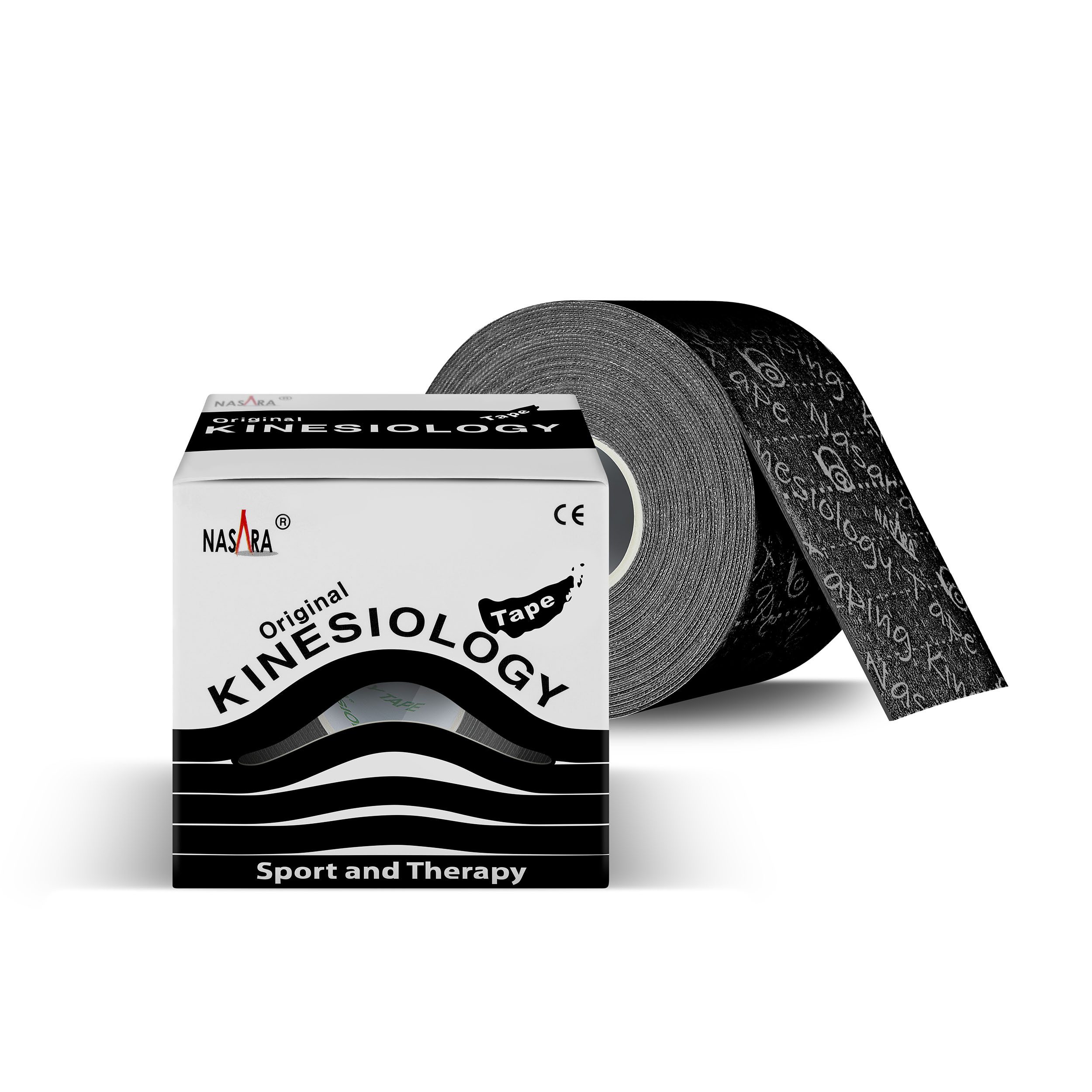 NASARA Kinesiologie-Tape 5m x 5 cm Rolle Sport- und Pysiotape mit langer Haftdauer in Schwarz 5m x 50 mm