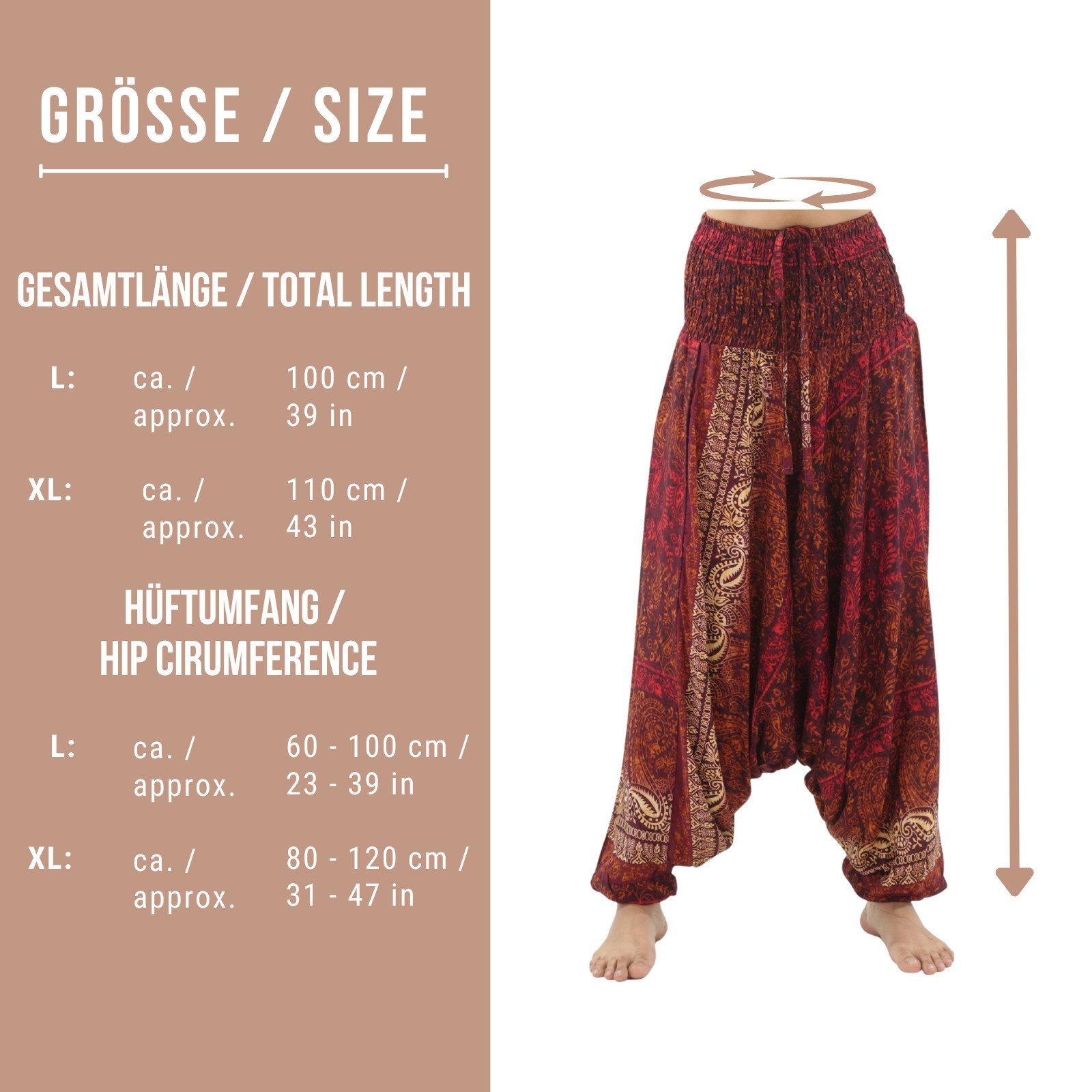 PANASIAM Pumphose Sommerliche Aladinhose aus 100% Viskose farbenfrohe Baggy Hose bequeme Goa Haremshose Relaxhose Unisex Pluderhose Pumphose weite Freizeithose