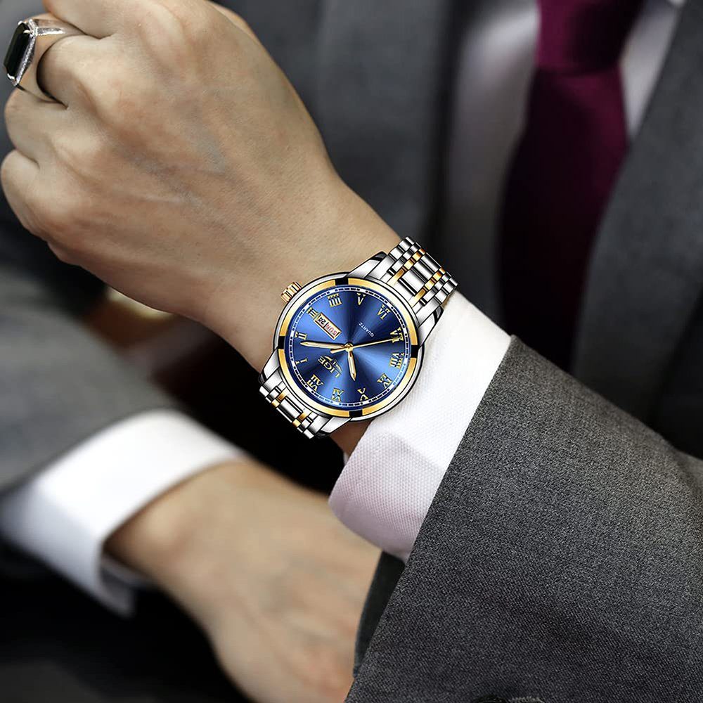 GelldG mit Schwarz Uhren Business Uhrenarmband Sportuhr Quarz Wasserdicht Uhr analog Mode Silber,