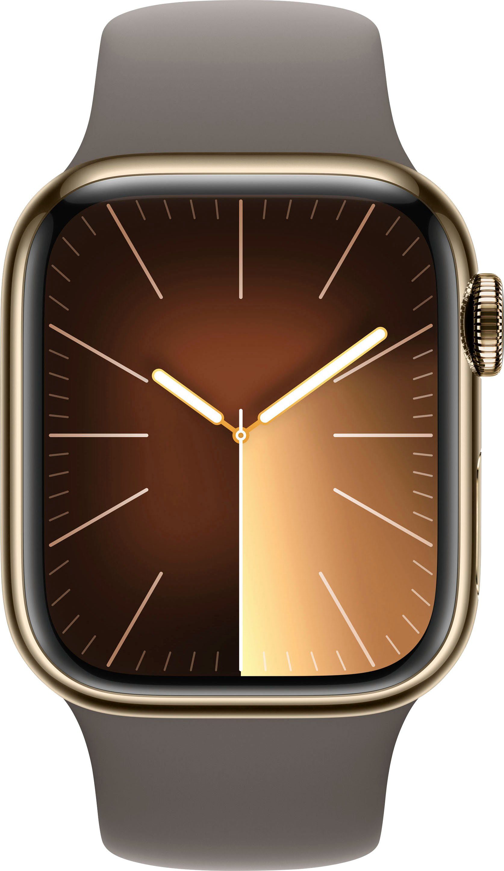 Apple Watch Series 9 GPS + Cellular 41mm Edelstahl Smartwatch (4,1 cm/1,61  Zoll, Watch OS 10), Sport Band, Bruchgeschützt, nach IP6X staubgeschützt  und schwimmfest mit 50 m Wasserschutz