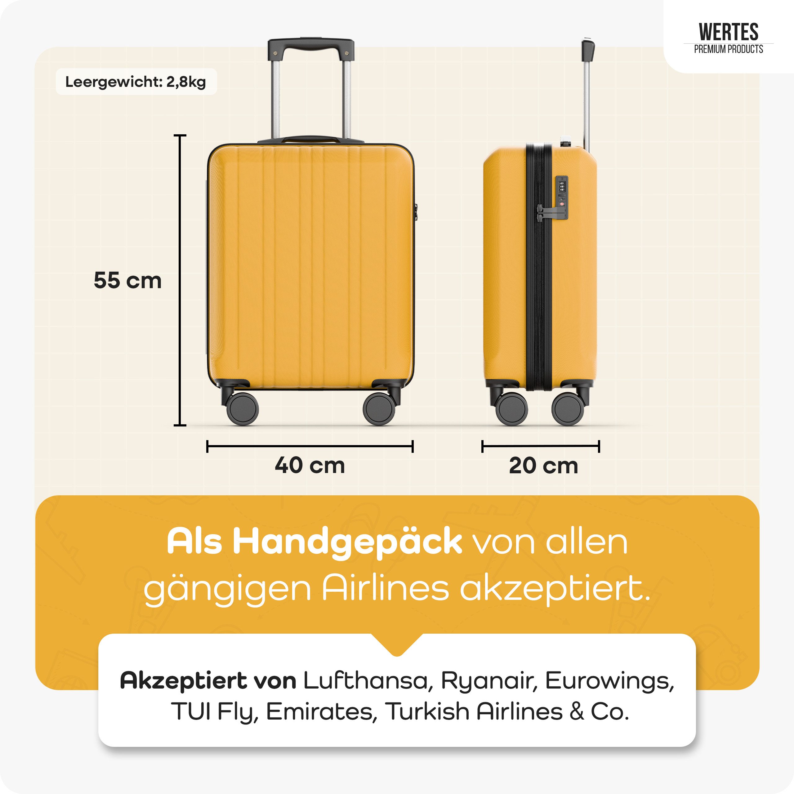Wertes Koffer Handgepäck Koffer 55x40x20cm - 36L - TSA Schloss, 4 Rollen