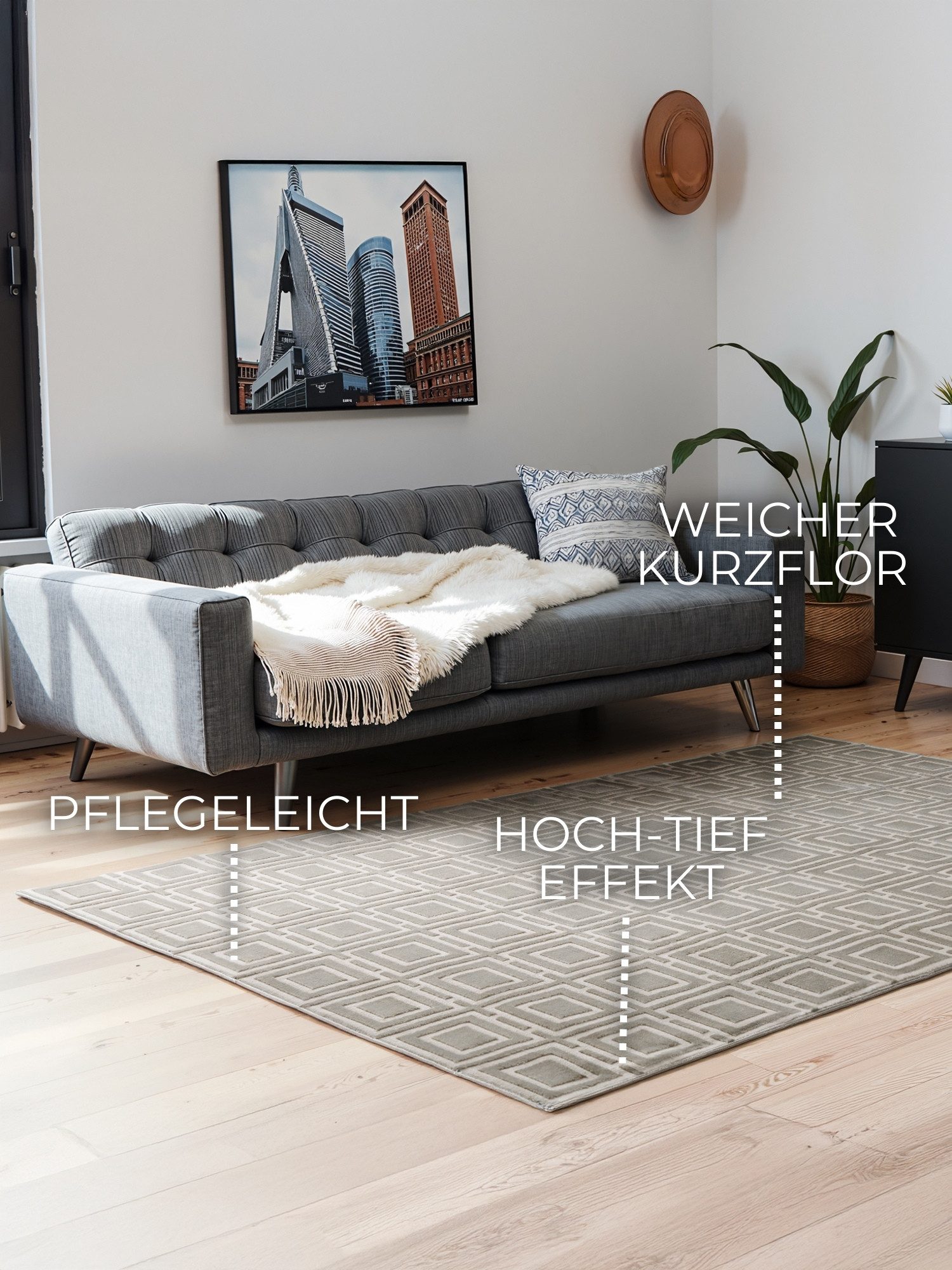 ELLE DECORATION Designteppich Howlite, rechteckig, Höhe: 9 mm, Wohnzimmer, Schlafzimmer, Läufer, Hoch-Tief Effekt, Flur, Glanz