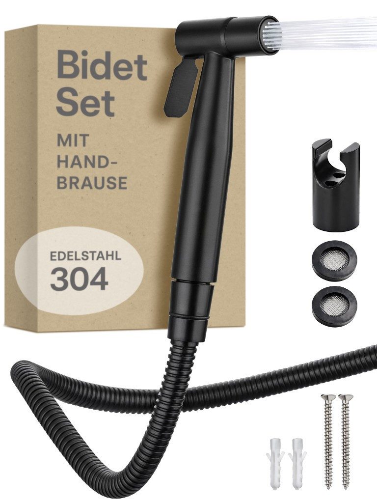 Praknu Bidetarmatur Bidet Set mit Handbrause, Schlauch & Halter Edelstahl Rostfrei (Set, 6-St) Handbrause, Schlauch, Halter rostfreier Edelstahl - inkl. 2 Dichtungen