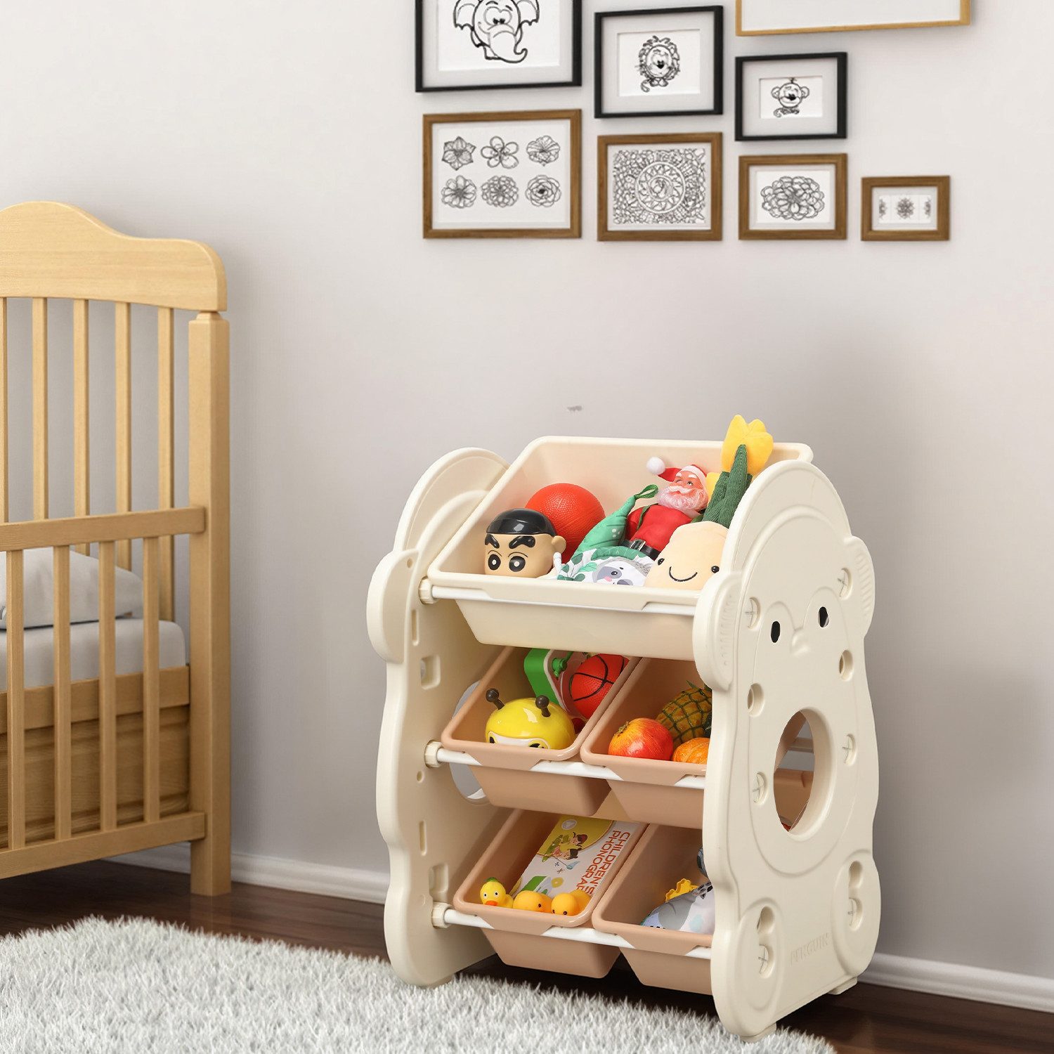 oyajia Spielzeugtruhe Kinderregal Bücherregal Kinder, mit 5/ 7/ 9 Herausnehmbaren Boxen, Aufbewahrung für Kinderzimmer