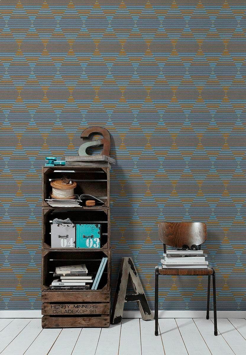 A.S. Création Style, grafisch geometrisch, Vliestapete walls living dunkelgrau/blau/gelb Linen