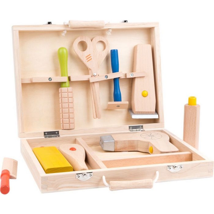 LeNoSa Spielzeug-Frisierkoffer Holz Spielzeug Fön Bürste Schere Rasierer • Kinder Friseur Koffer (10-tlg)