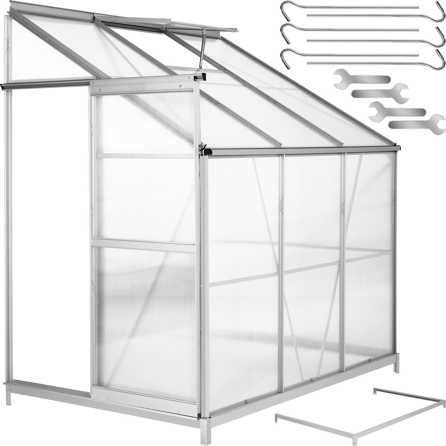 tectake Gewächshaus Anlehngewächshaus aus Aluminium mit Fundament 192x128x202cm, 0,40 mm Wandstärke, Set, 192 x 128 x 202 cm, 4,09 m³, mit Fundament weiß